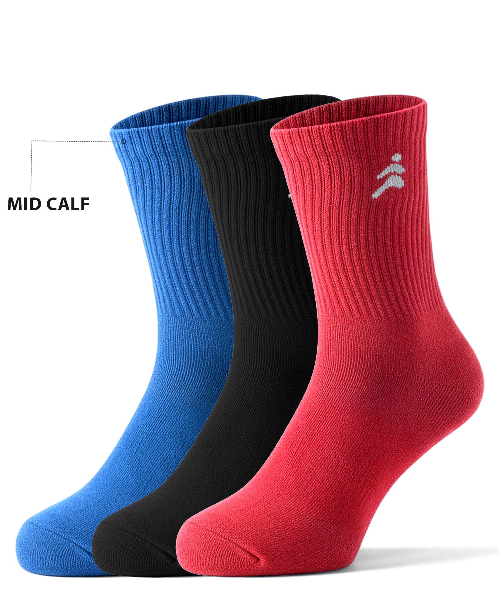 Pine Active Cotton Lycra Knit Breathable Athletic Logo Designed Socks Pack Of 3 - Black Red & Blue-picture-31