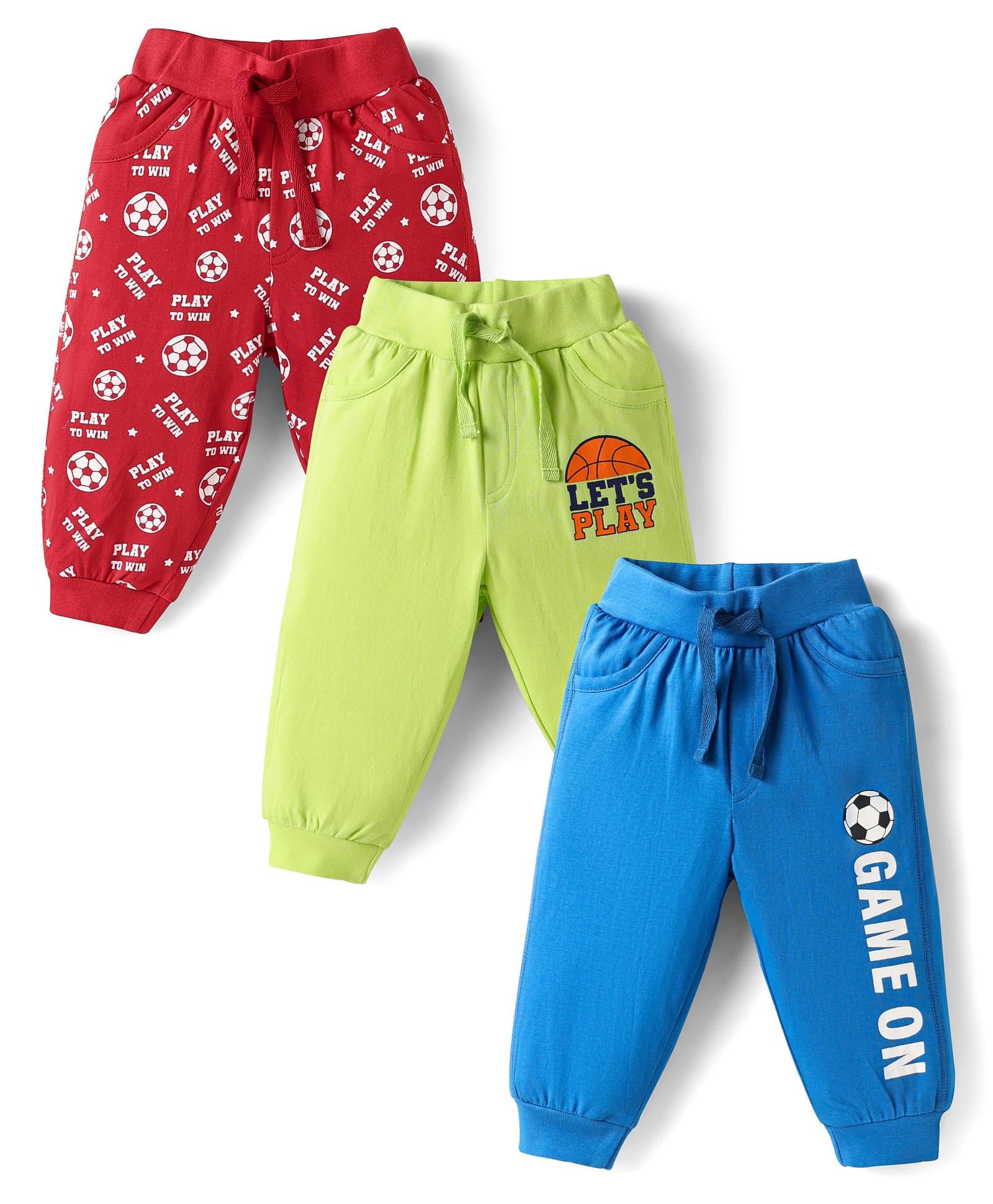 Doodle Poodle Single Jersey Knit Full Length Lounge Pants With Football Print Pack Of 3 - Blue Light Green & Red-image-11