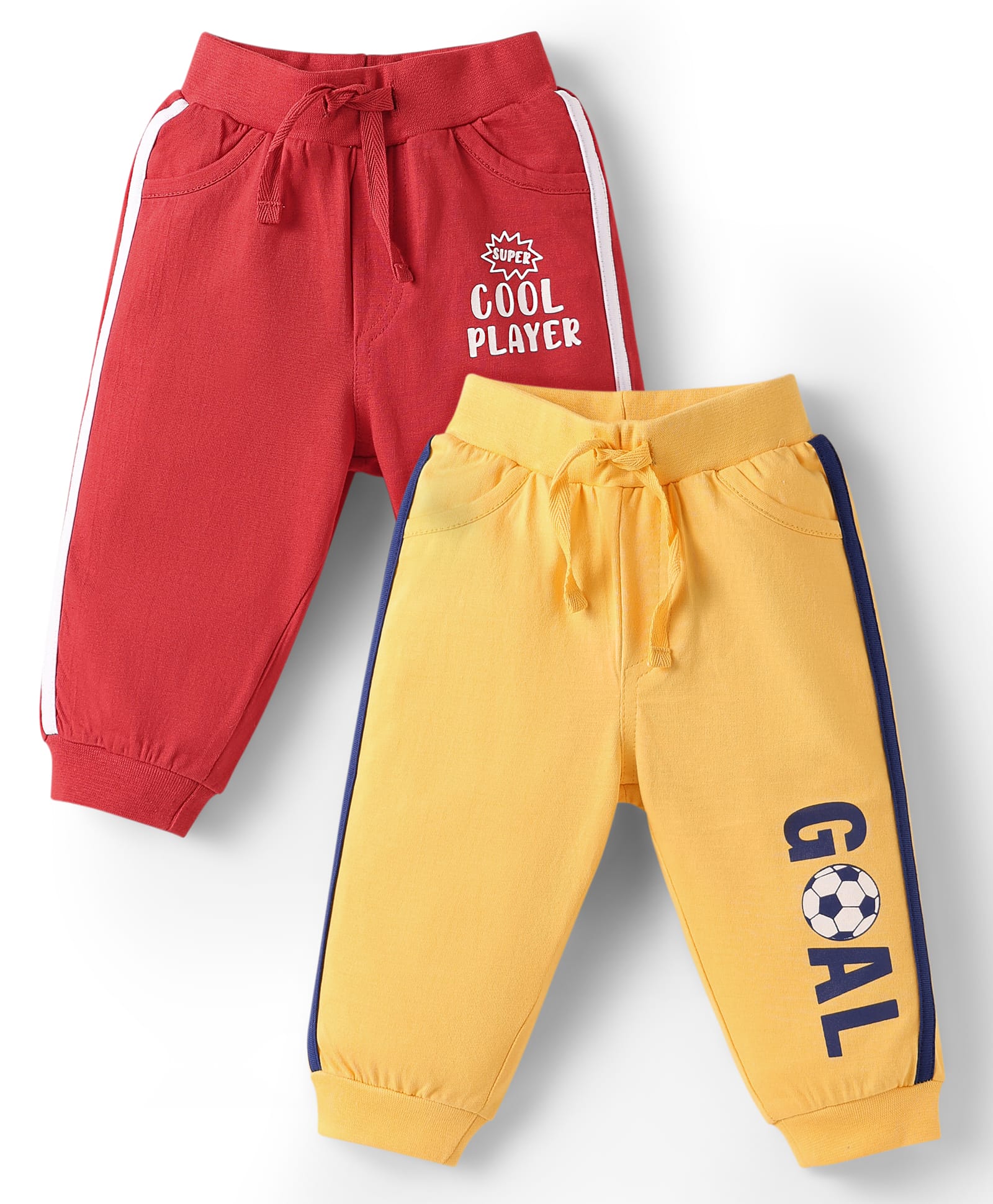 Doodle Poodle Single Jersey Knit Full Length Track Pants With Text Print & Tape Detailing Pack Of 2 - Red & Yellow-picture-10