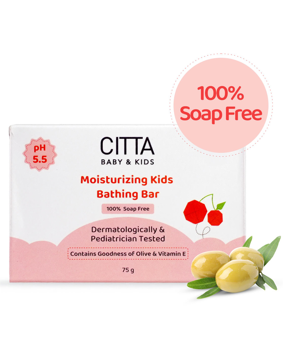 CITTA Moisturizing Kids Bathing Bar for Sensitive Skin |100% Soap Free | pH 5.5 | Enriched With Olive Oil & Vitamin E| 75g-image-40