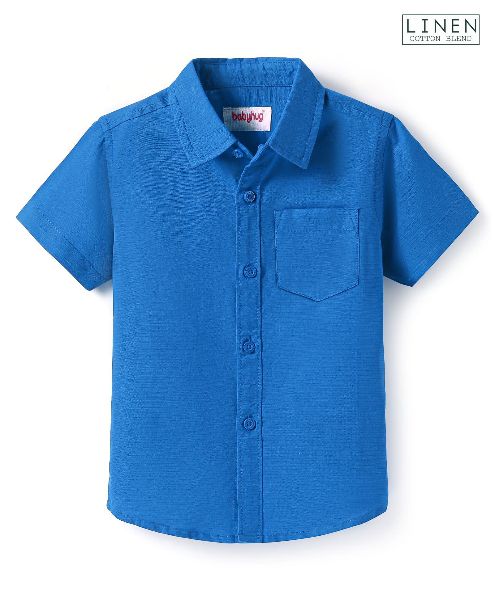 Babyhug Linen Woven Half Sleeve Solid Coloured Shirt - Blue-picture-29