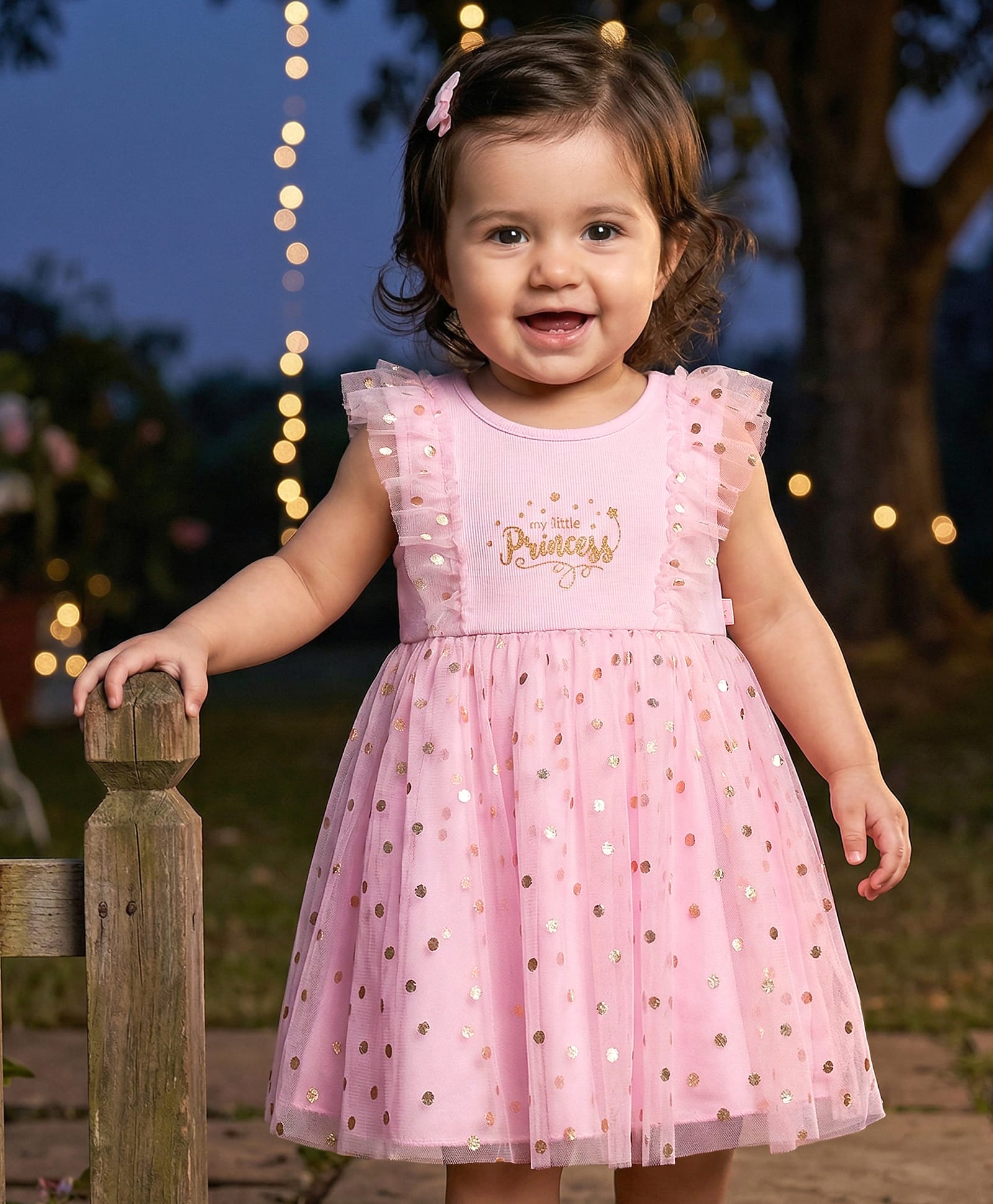 Babyhug Knit Sleeveless Party Dress With Foil Print - Pink-image-40