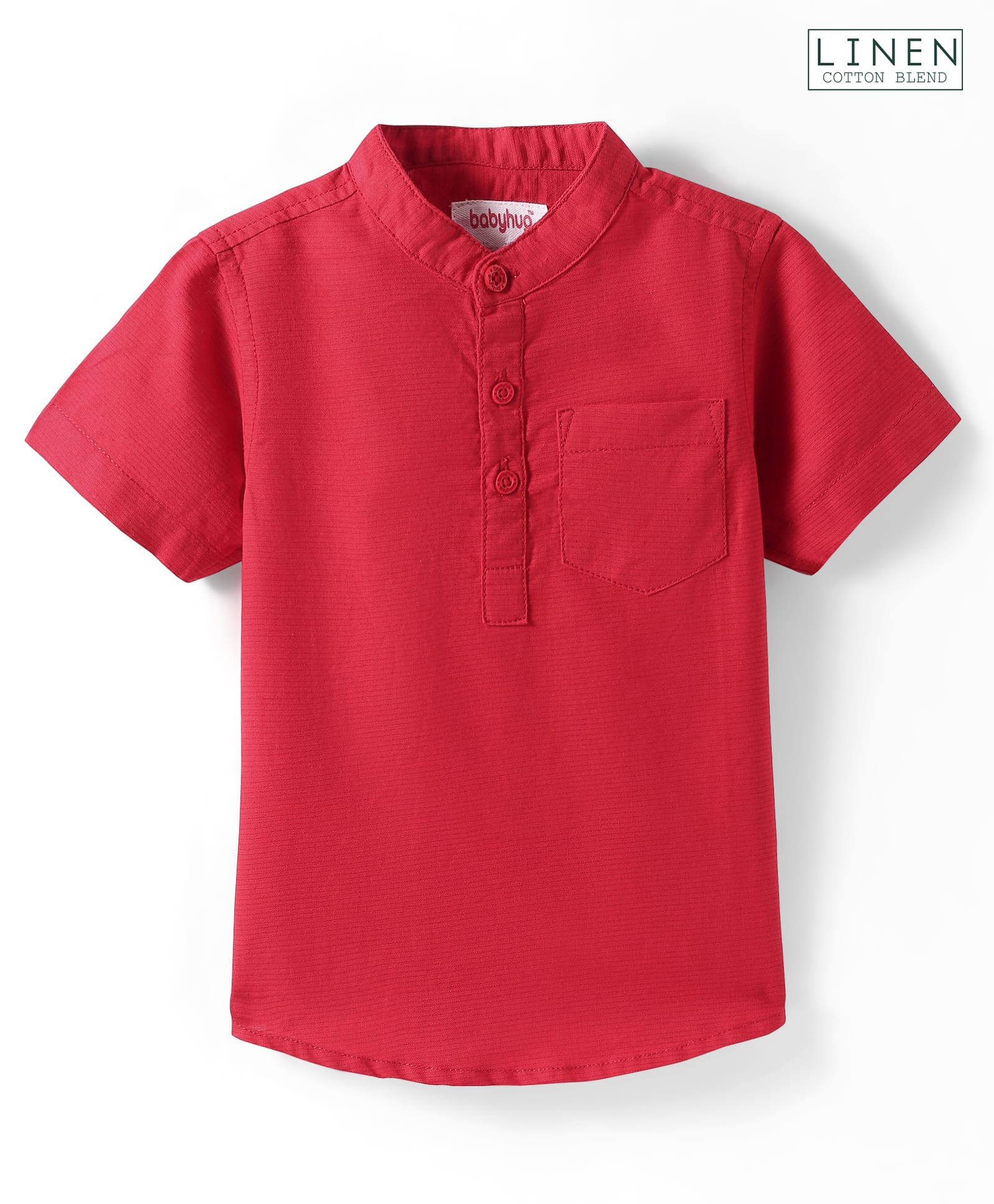 Babyhug Linen Woven Half Sleeves Solid Color Kurta Type Mandarin Collar Shirt - Red-picture-20