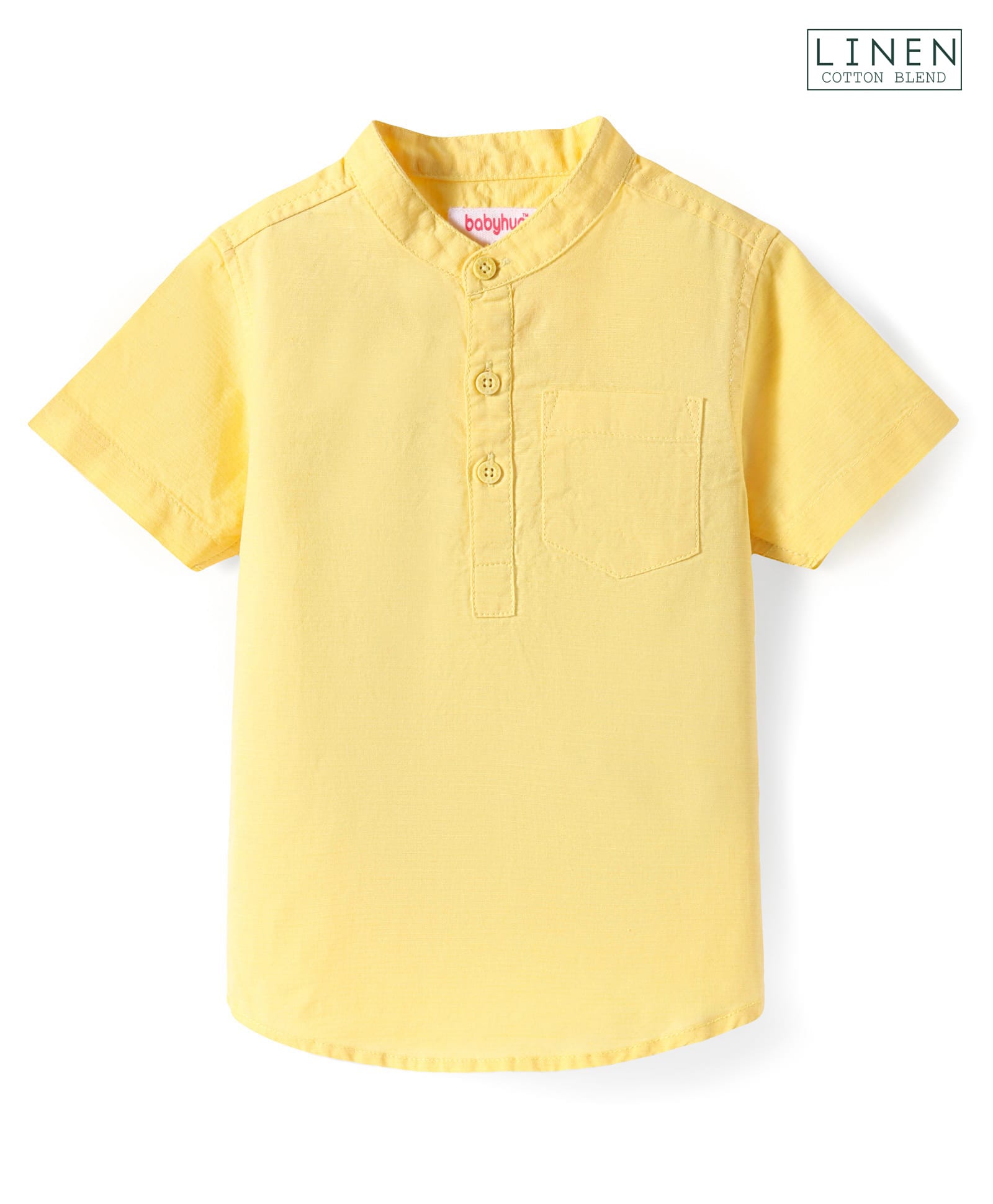 Babyhug Linen Woven Half Sleeves Solid Color Kurta Type Mandarin Collar Shirt - Yellow-picture-15