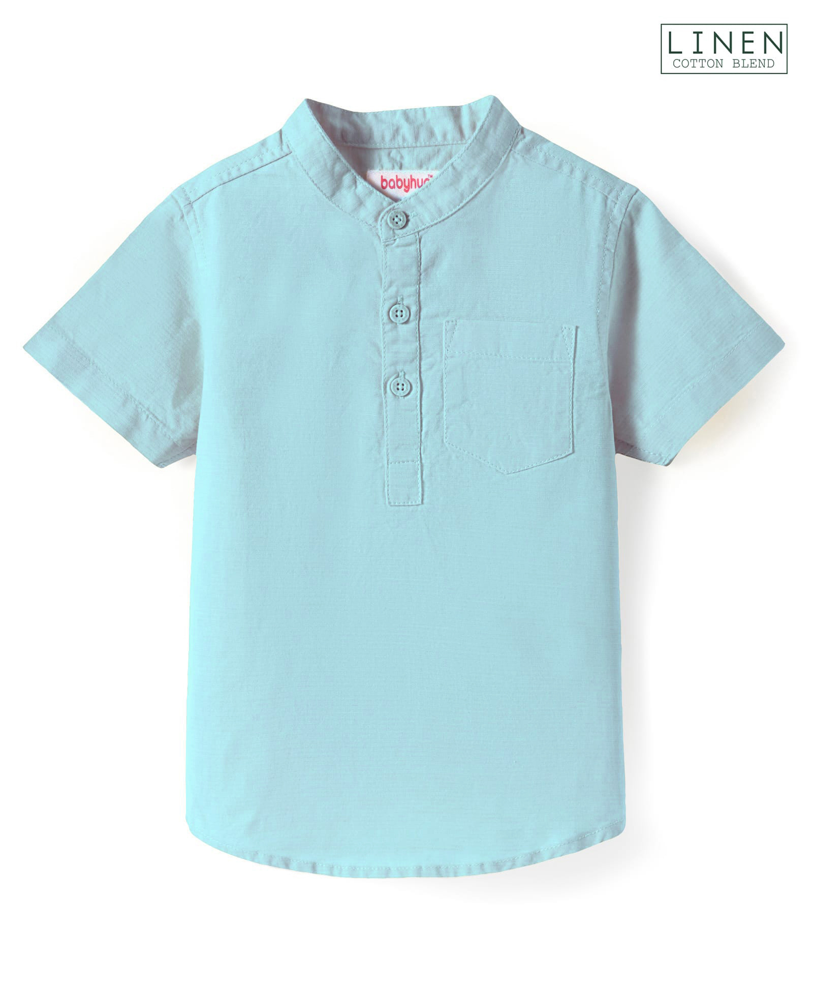 Babyhug Linen Woven Half Sleeves Solid Color Kurta Type Mandarin Collar Shirt - Light Blue-picture-10