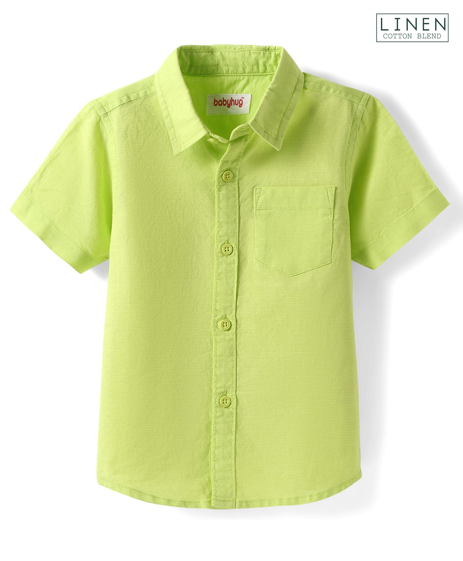Babyhug Linen Woven Half Sleeves Solid Color Shirt - Light Green-picture-16