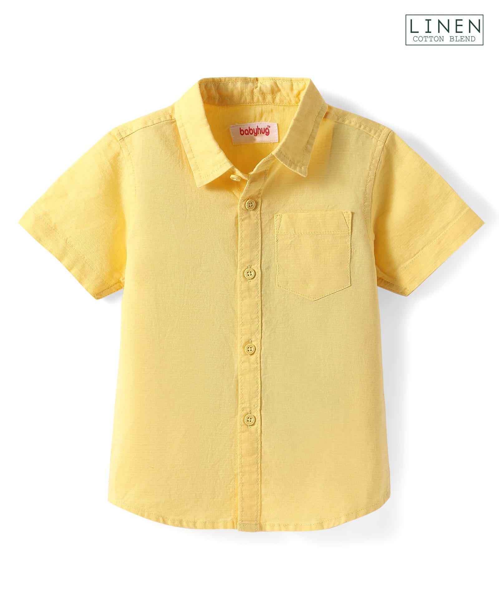 Babyhug Linen Woven Half Sleeves Solid Color Shirt - Yellow-picture-15