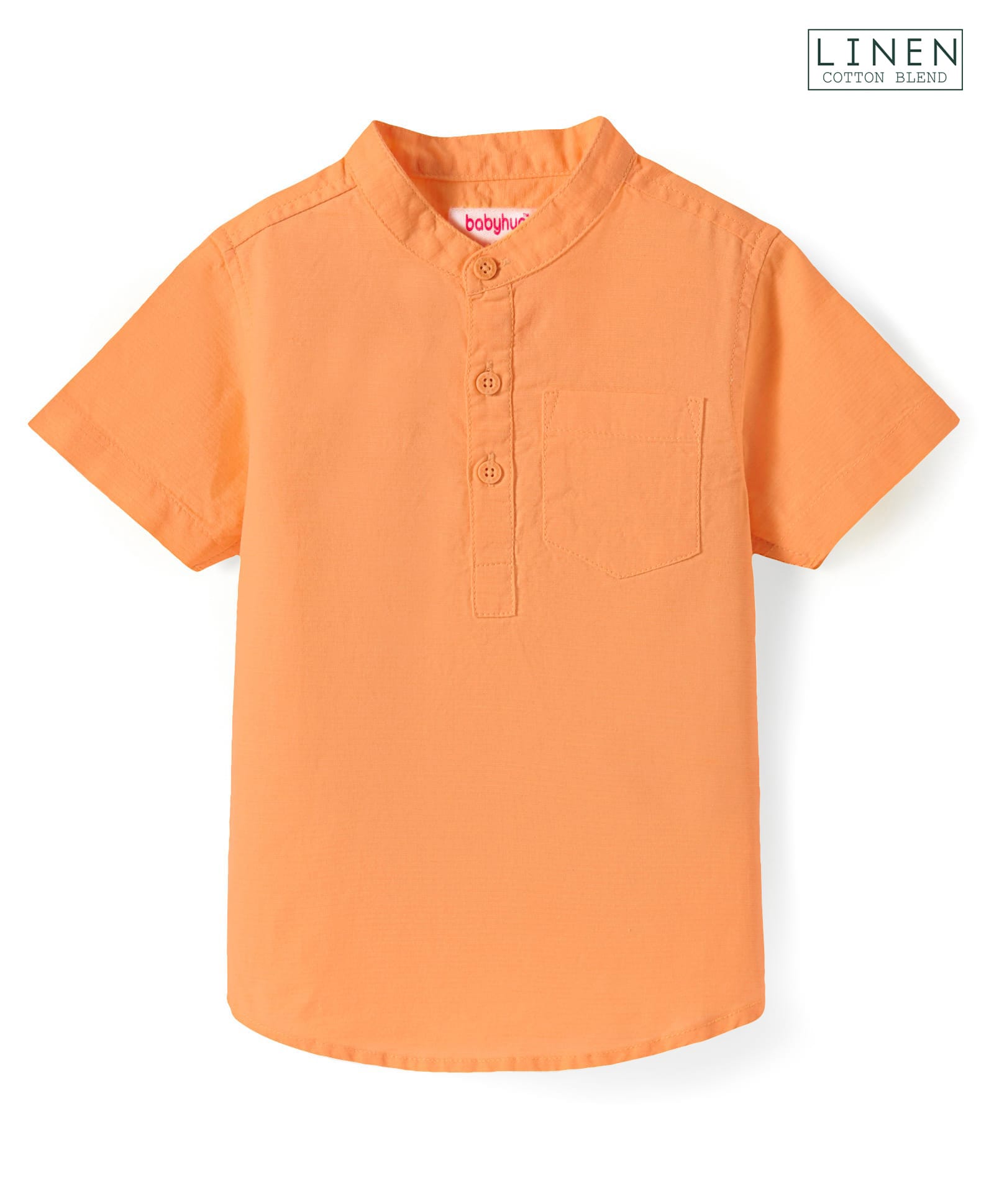 Babyhug Linen Woven Half Sleeves Solid Color Kurta Type Mandarin Collar Shirt - Orange-picture-28
