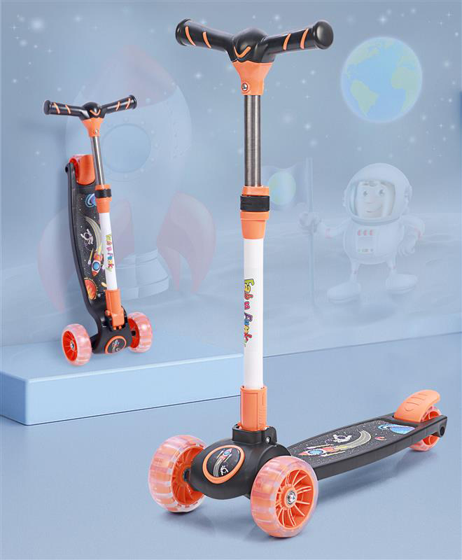 Kids 3 Wheel Kick Scooter with Led Wheels - Orange Black| Adjustable Height | Music | Lean-to-Steer | Foldable Design | Toy for 3 to 10 Yrs Boys & Girls| Sport Gift| Physical Activity