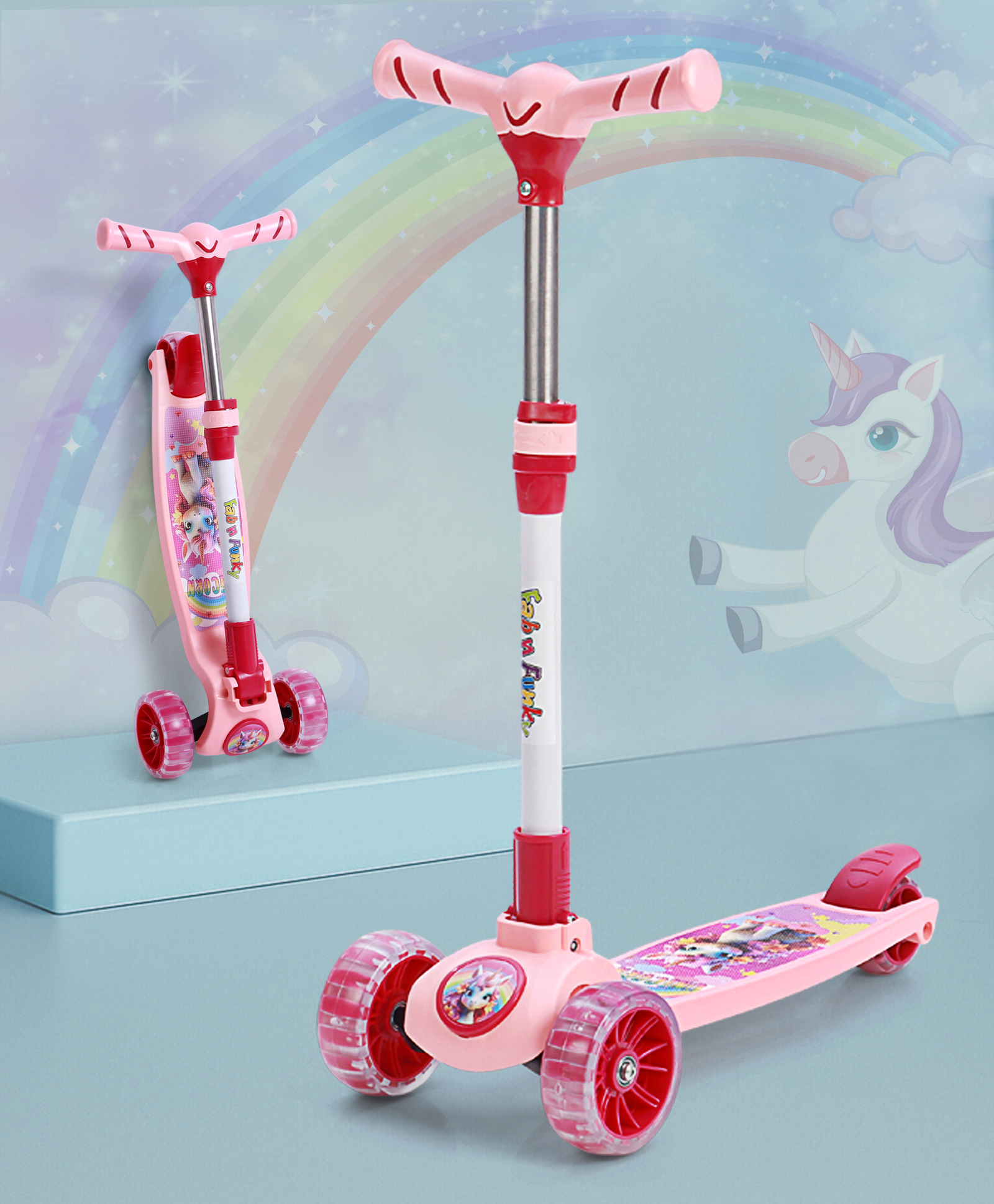 Kids 3 Wheel Kick Scooter with LED Wheels - Red Pink| Adjustable Height | Music | Lean-to-Steer | Foldable Design | Toy for 3 to 10 Yrs Boys & Girls| Sport Gift| Physical Activity-image-43
