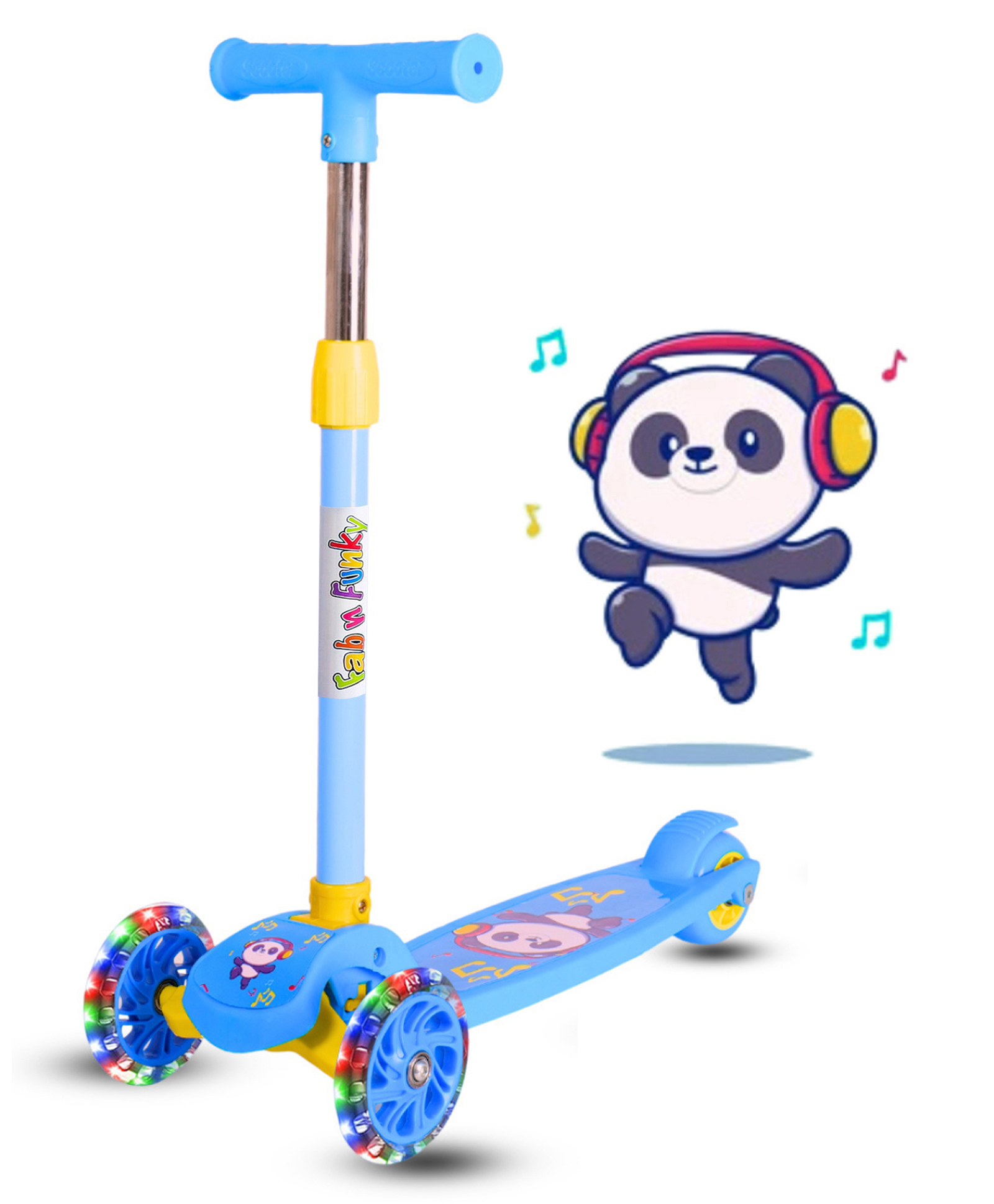 3 Wheel Foldable Kids Scooter With Led Lights And 4 Level Adjustable Handle Bar -Blue