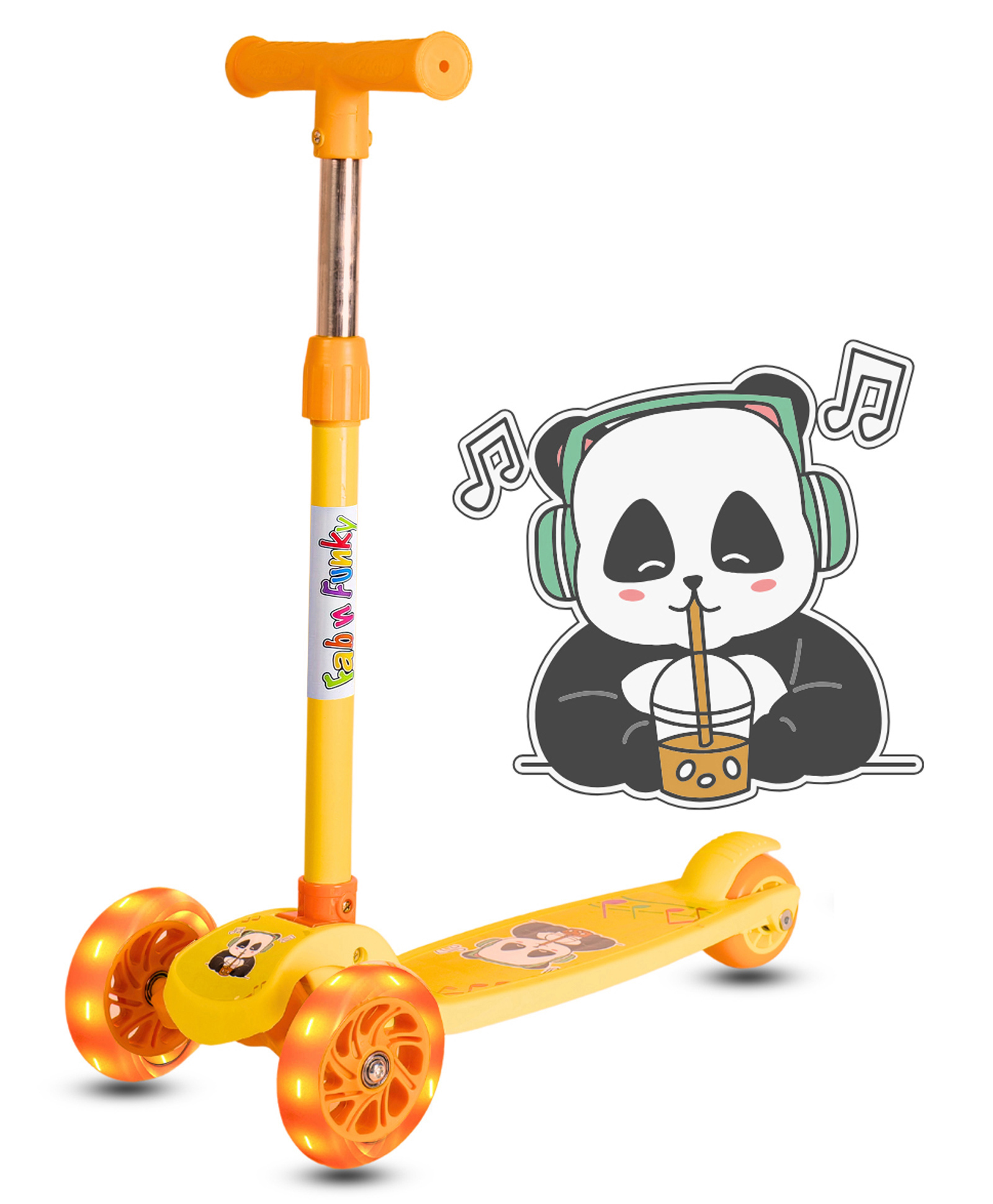 3 Wheel Foldable Kids Scooter With Led Lights And 4 Level Adjustable Handle Bar -Yellow