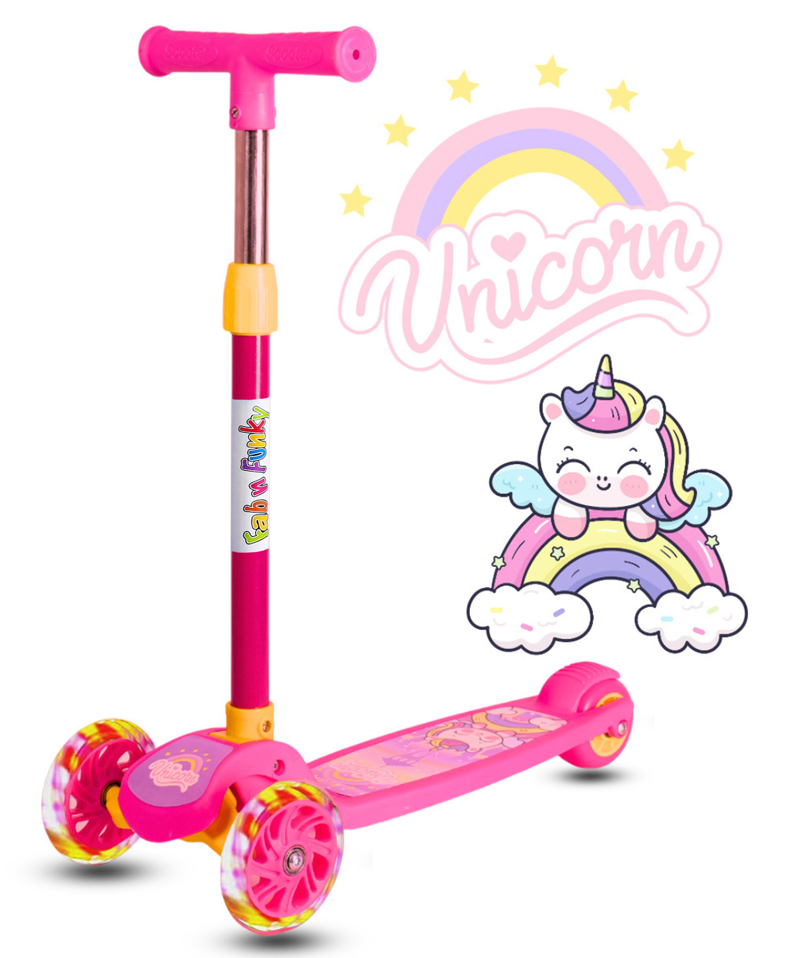 3 Wheel Foldable Kids Scooter With Led Lights And 4 Level Adjustable Handle Bar -Pink