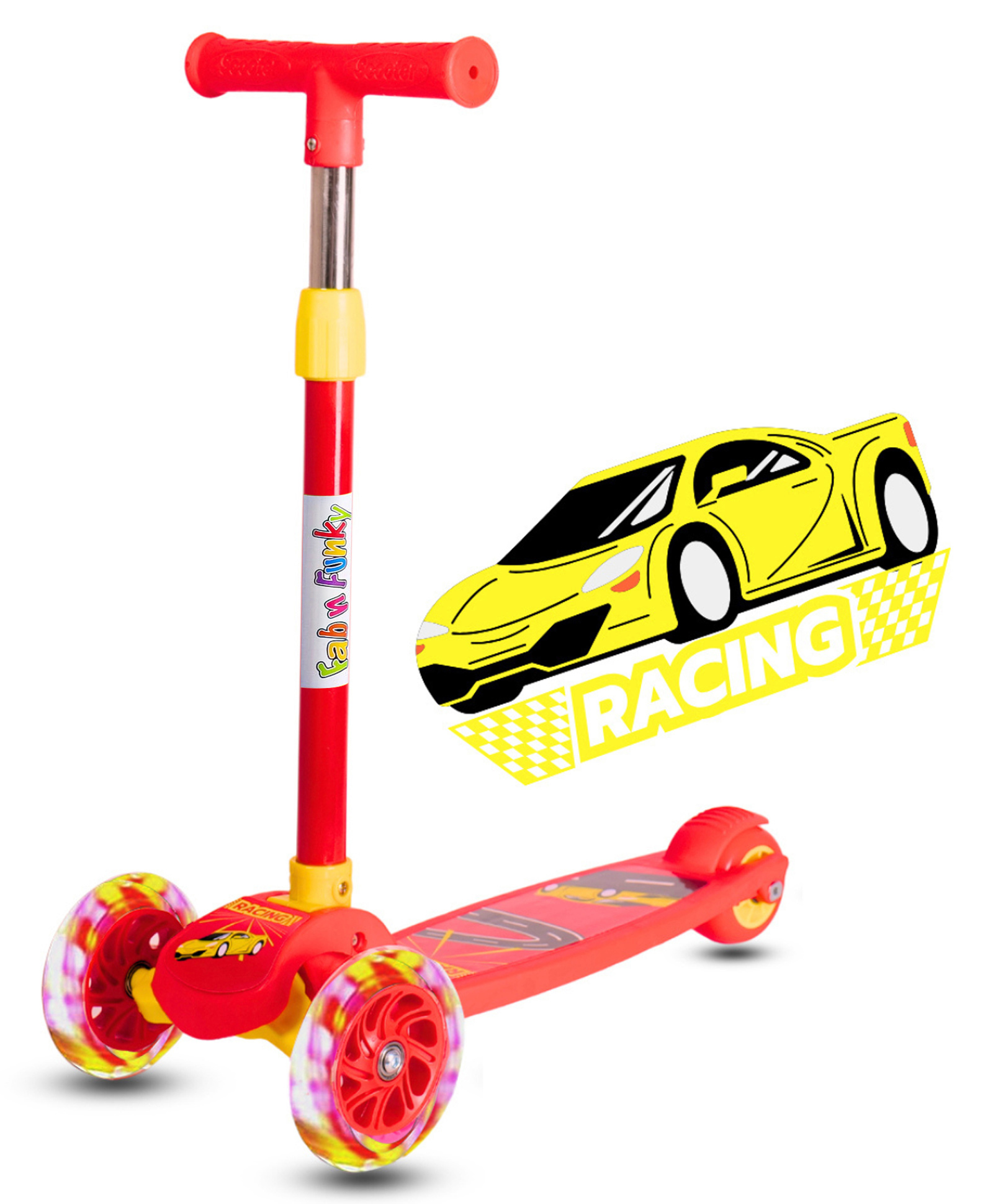 3 Wheel Foldable Kids Scooter With Led Lights And 4 Level Adjustable Handle Bar -Red