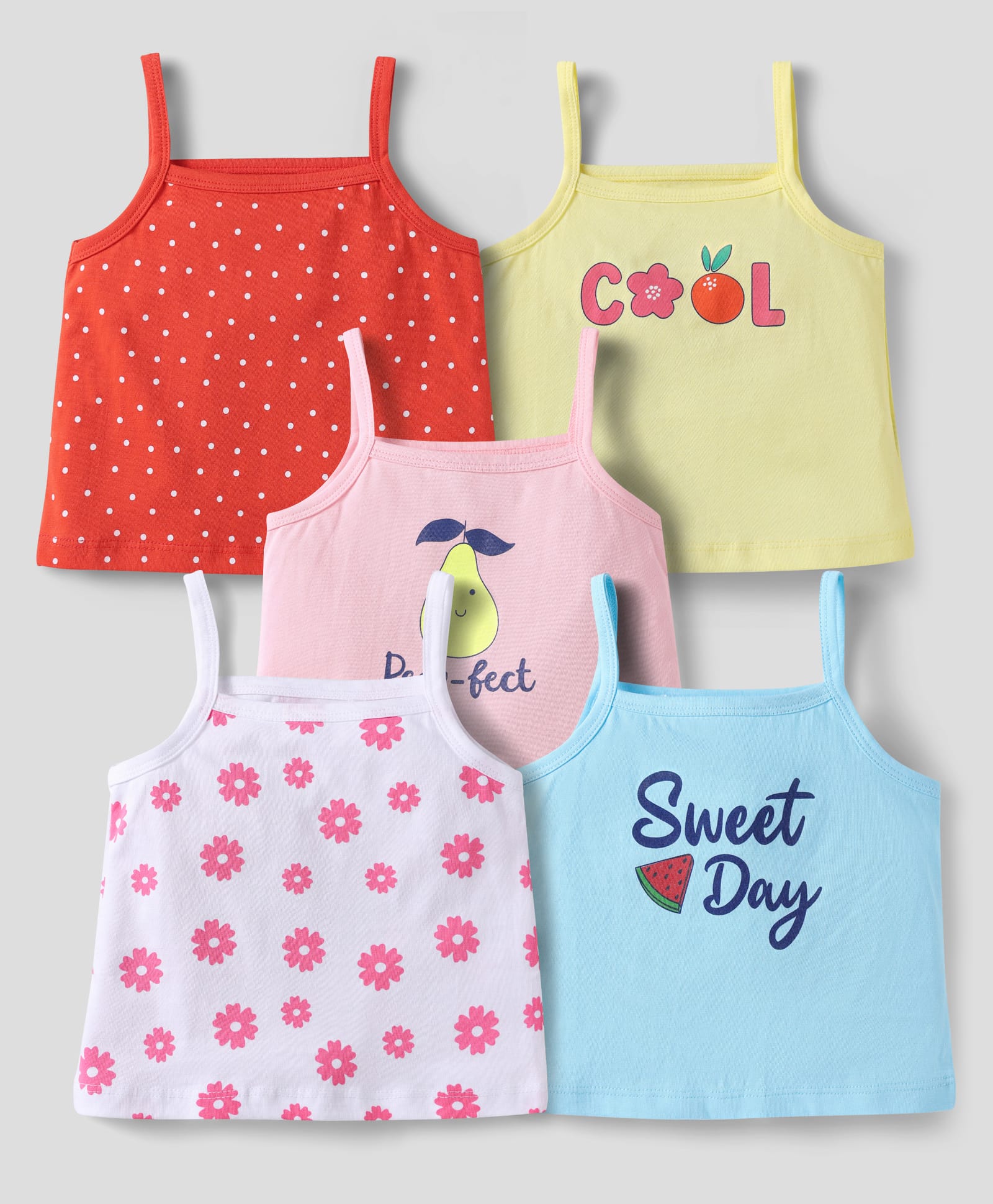 Doodle Poodle 100% Cotton Singlet Sleeves Slips With Polka Dots & Floral Print Pack Of 5 - Multicolour