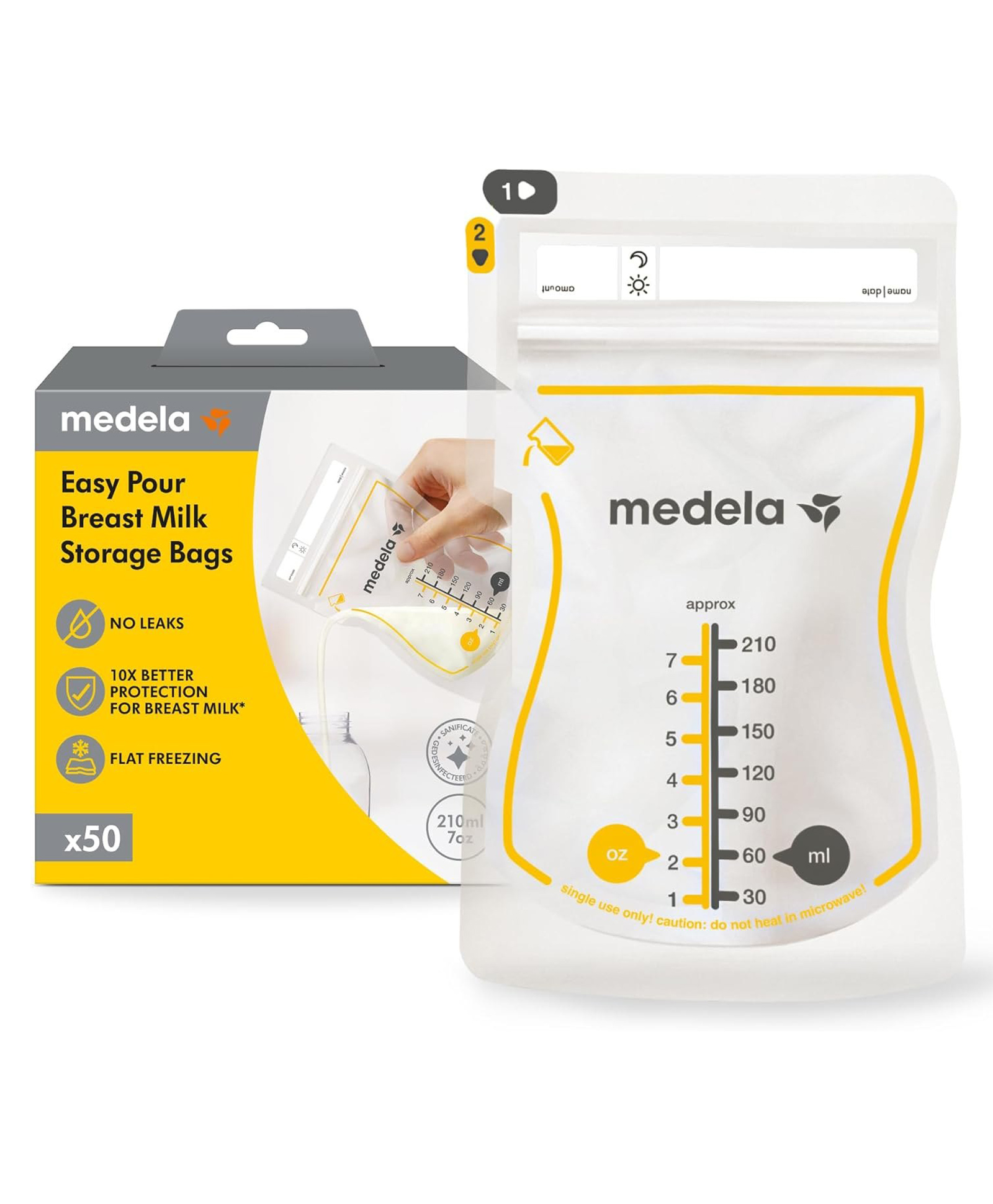 Medela Easy Pour Breast Milk Storage Bags 50 Pieces - 210 ml Each