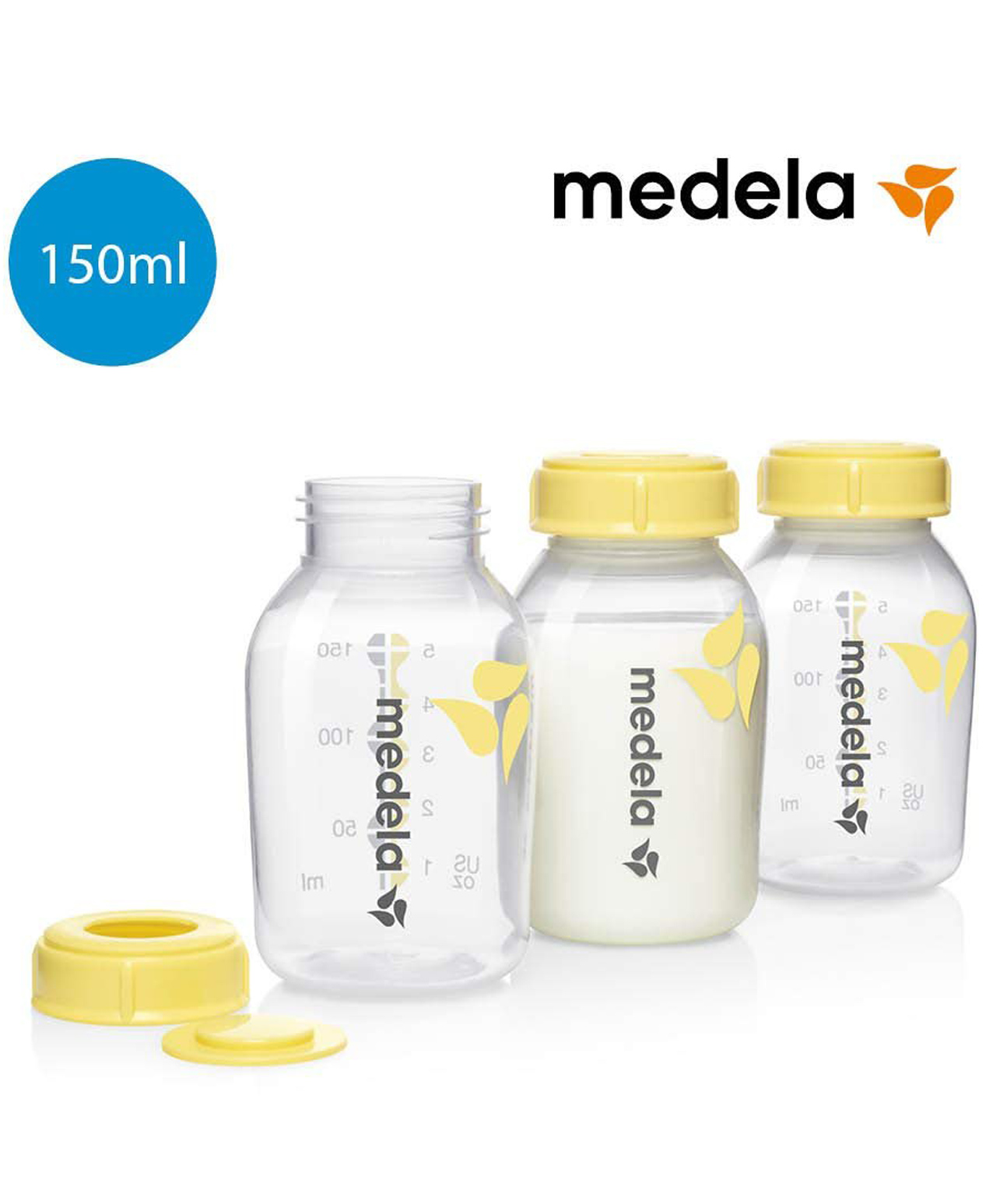 Medela Breast Milk Bottles Yellow Pack Of 3 - 150 ml Each