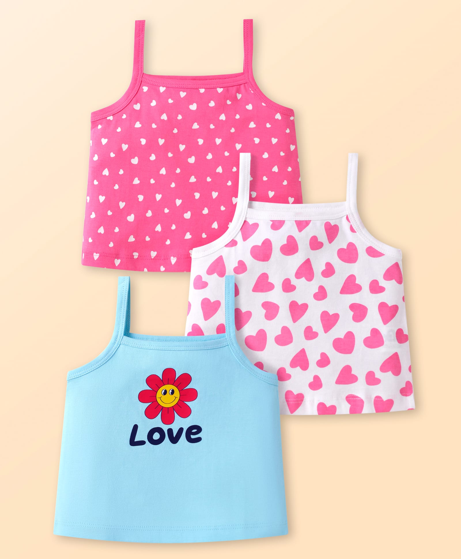 Doodle Poodle 100% Cotton Single Jersey Knit Singlet Sleeves Slips with Hearts & Text Print Pack of 3 - Pink Turquoise & White-picture-23