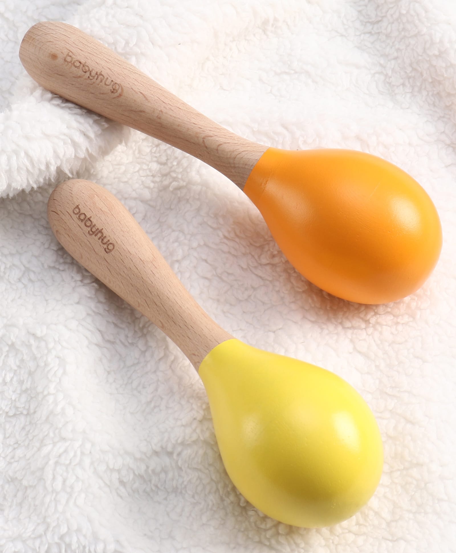 Babyhug Maracas Wooden Rattle Toy Set of 2 - Yellow & orange