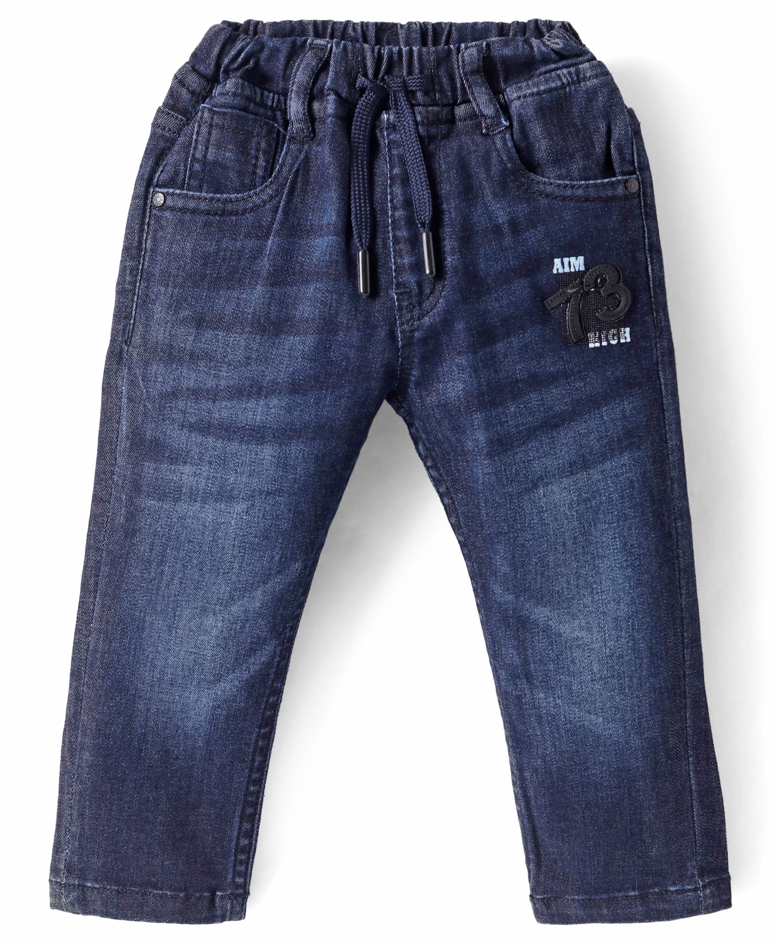 Ruff Denim Woven Full Length Washed Jeans with 73 Patch -Blue-image-28