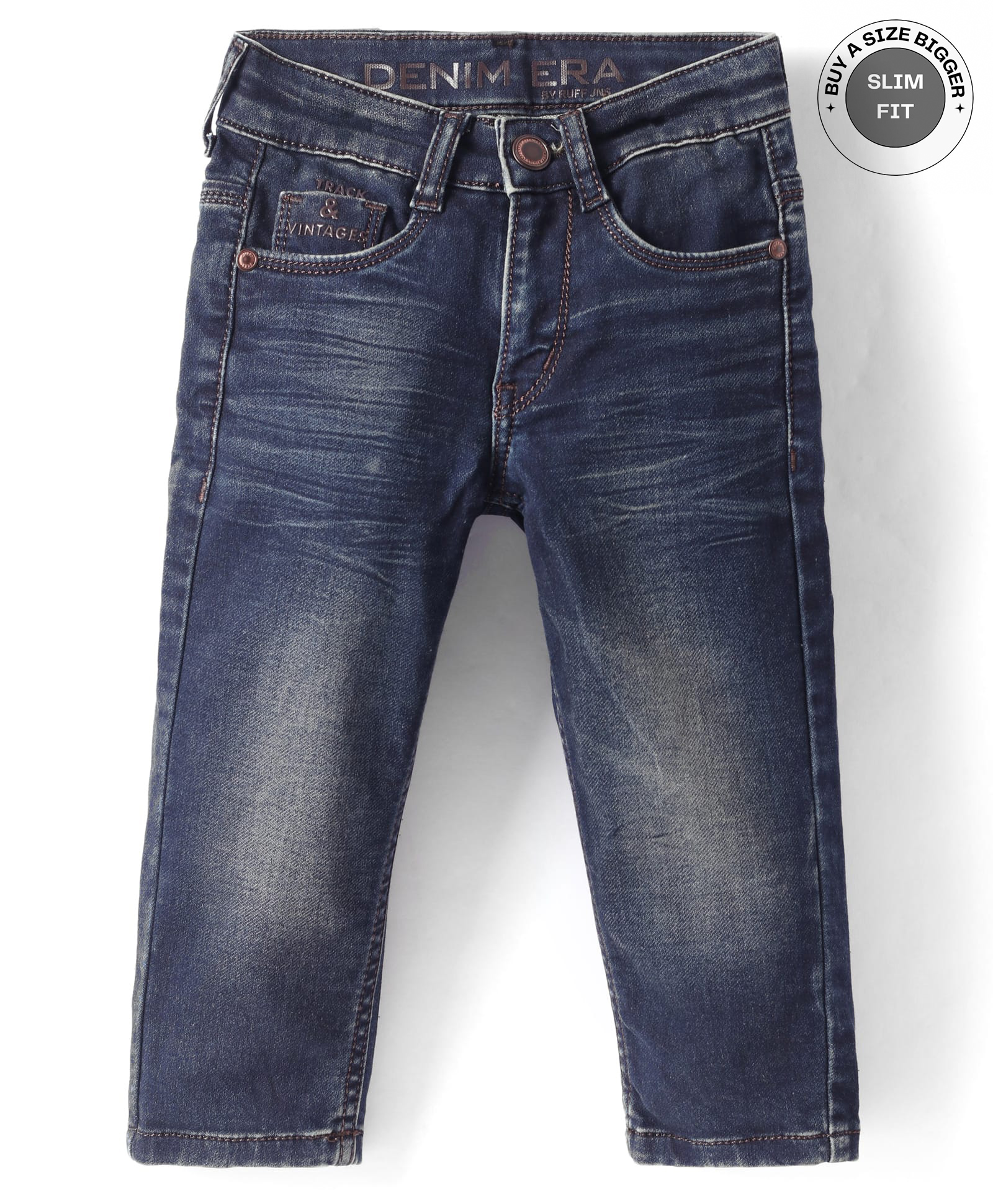 Ruff Denim Woven Full Length Washed Jeans - Navy Blue-image-6
