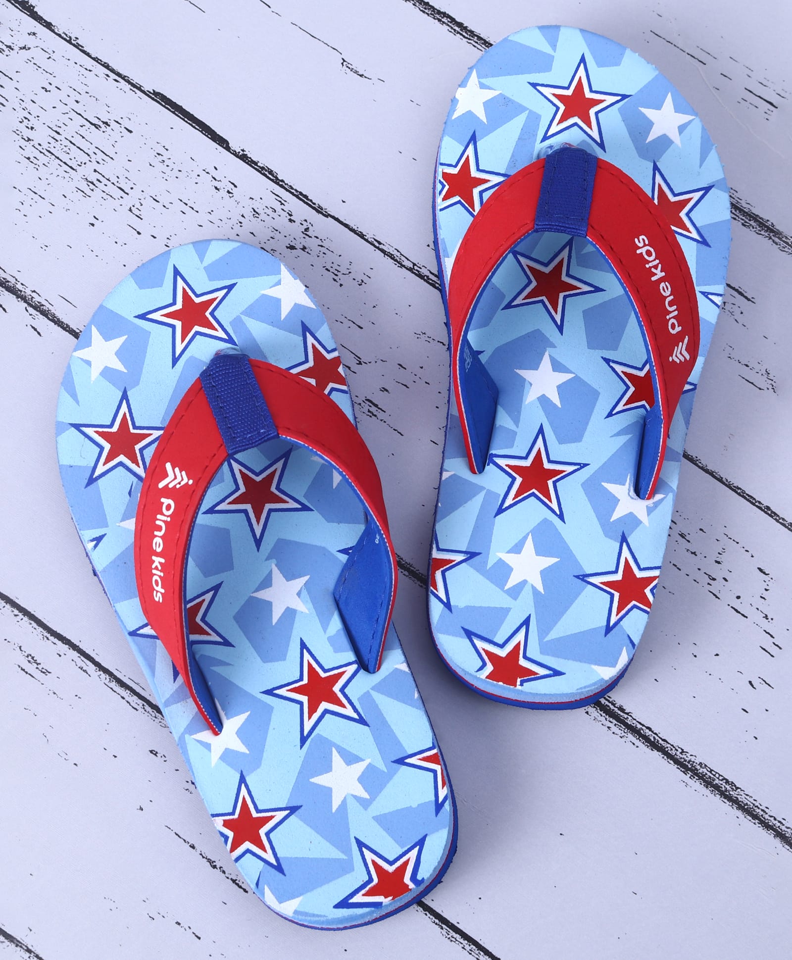 Pine Kids Slip On Flip Flopswith Stars Print - Light Blue & Red-picture-19