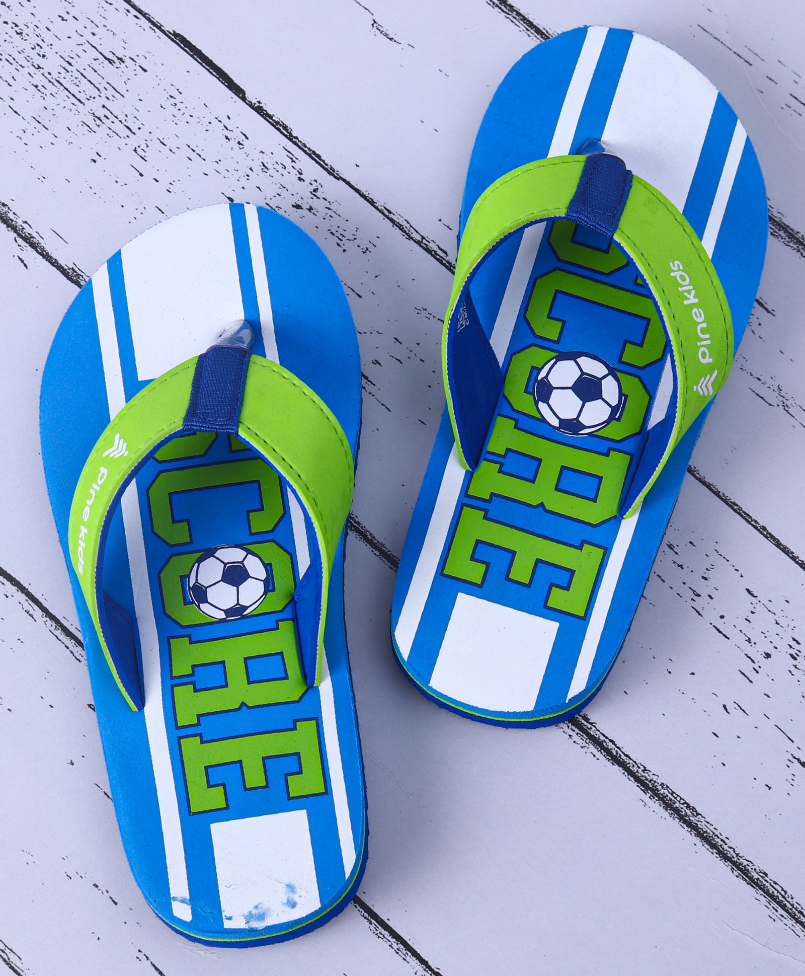 Pine Kids Slip On Flip Flopswith Soccer Print - Blue & Green-image-30