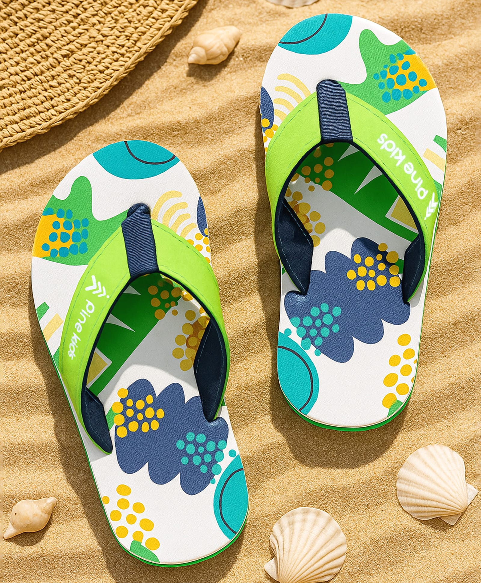 Pine Kids Slip On Flip Flops with Abstract Print - Yellow & Green-image-15