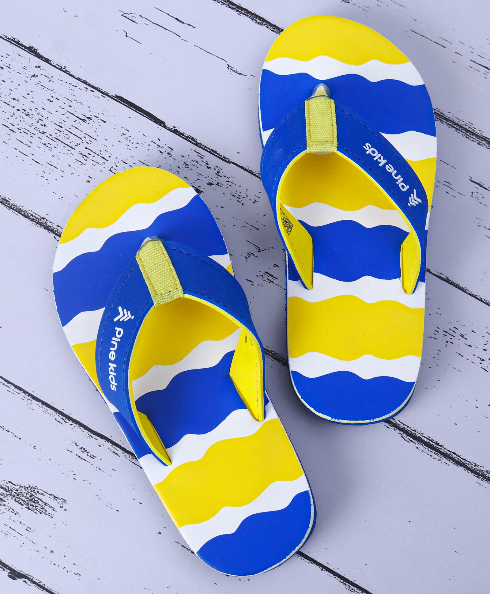 Pine Kids Slip On Flip Flops with Print -Blue & Yellow-image-41