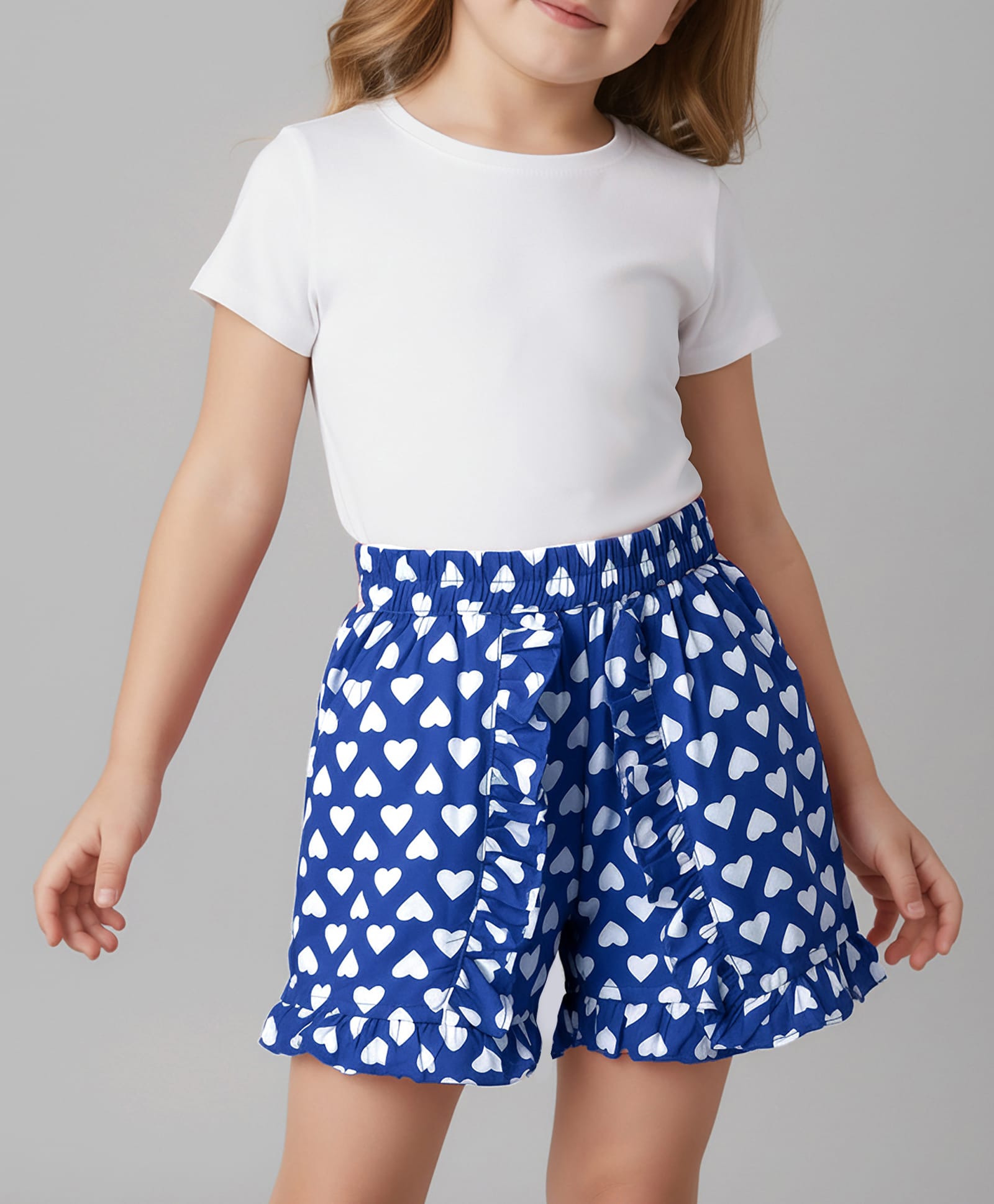 Mark & Mia Woven Knee Length Shorts With Pocket Heart Print & Frill Detailing - Blue-picture-11
