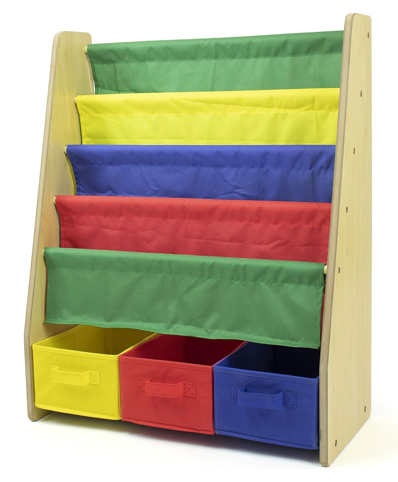Homesmiths Book Shelf with Storage Boxes | 4 Extra Large Book Sleeves Along with 3 Large Boxes for Books and Toys | Natural Wood Finish with Primary Color Accents-picture-15