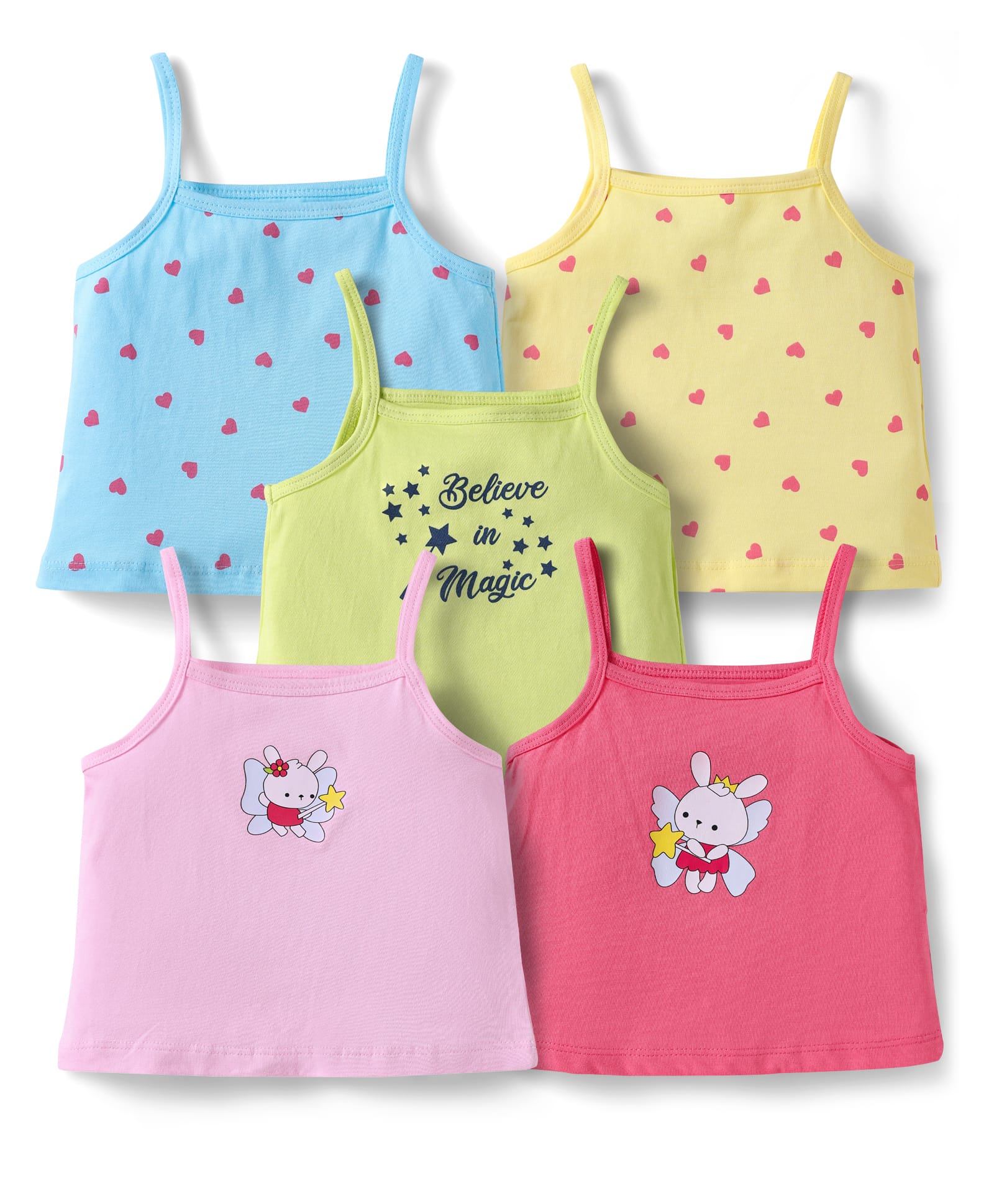 Doodle Poodle 100% Cotton Singlet Sleeves Slips With Hearts & Bunny Print Pack Of 5 - Multicolour-picture-32