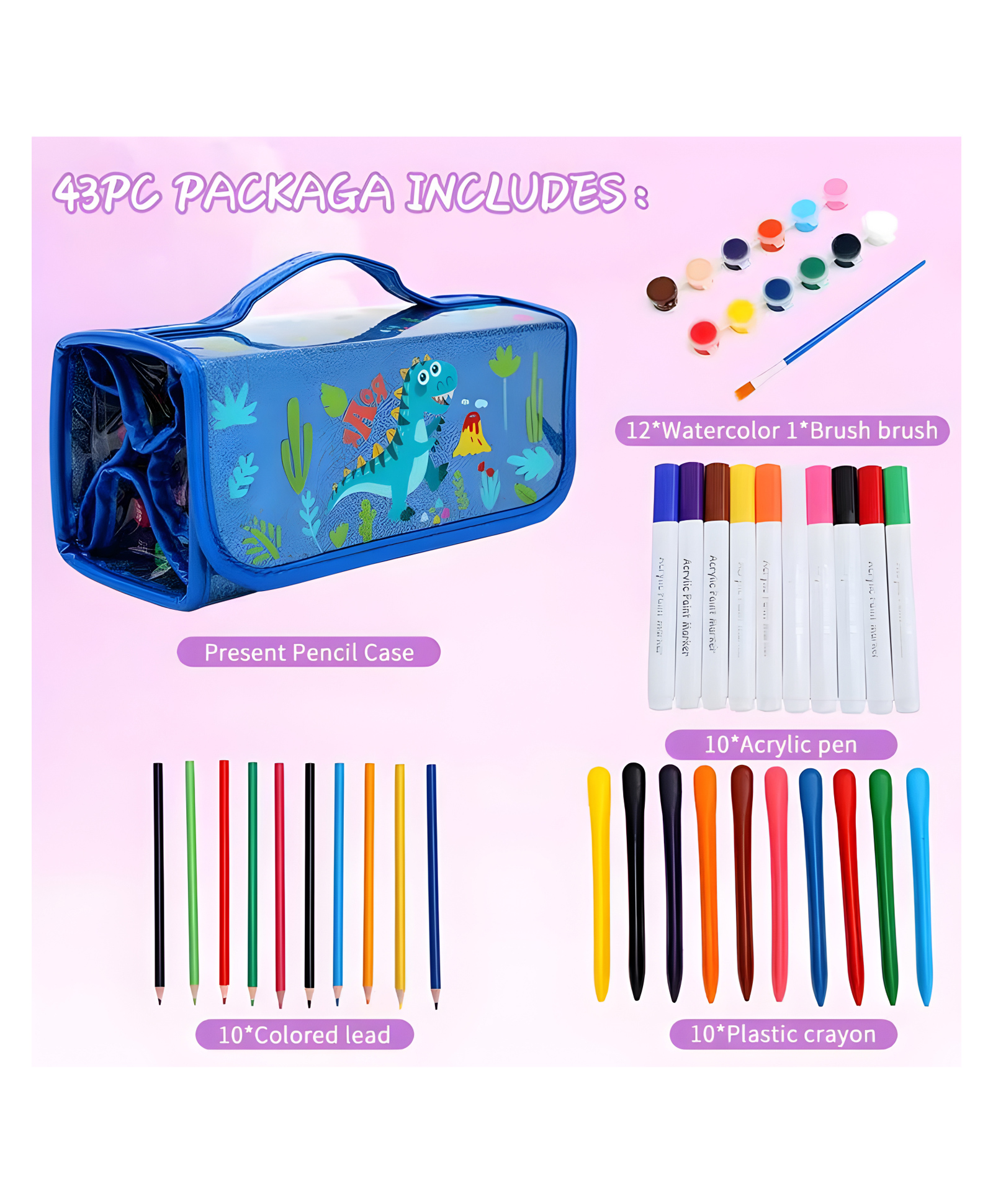 SCHOOLISH DINO Ultimate Coloring Art Supply Set Kids can Create there Own World With paints, crayons, markers, and more, the possibilities are endless- SET OF 43-picture-20