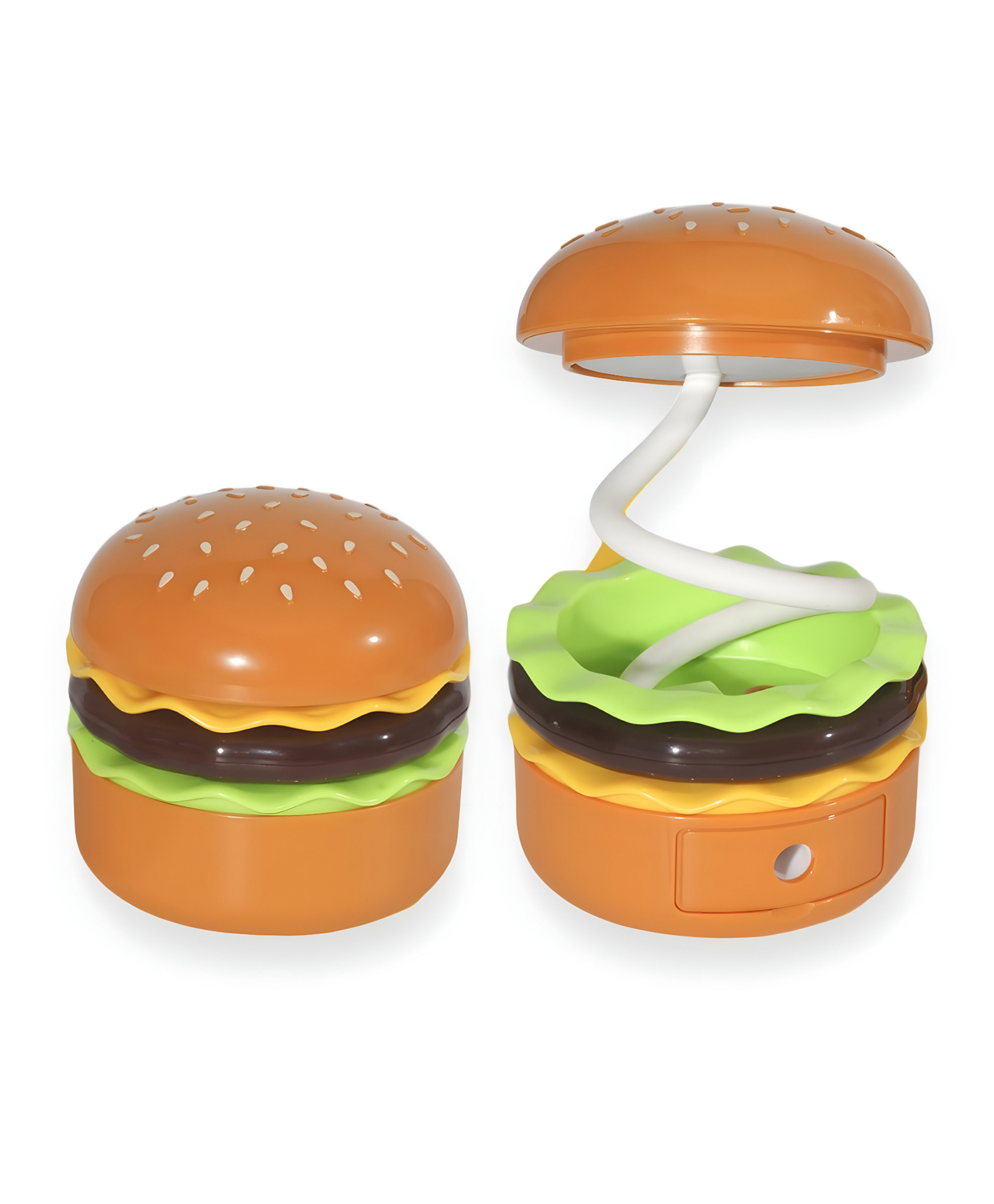 SCHOOLISH Creative Hamburger Table Lamp with Pencil Sharpener Burger Design 360° Flexible Neck Study Desk Lamp USB Rechargeable Small LED Night Light for Kids & Adults Room, Home, Office Decoration- PACK OF 1- COLOR MAY VARY-image-3