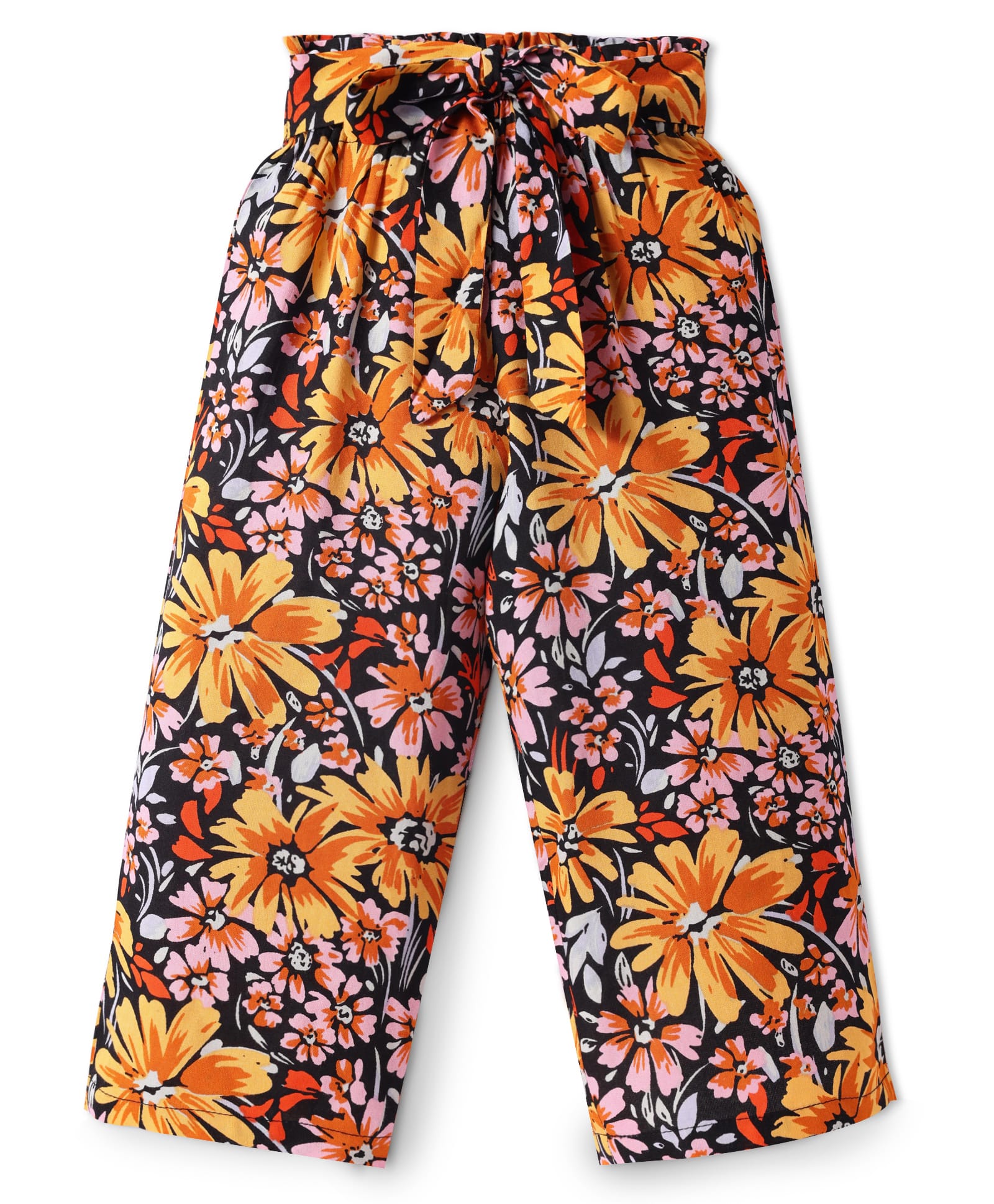 CrayonFlakes Rayon Floral Printed Palazzo With Attached Belt - Black-picture-20