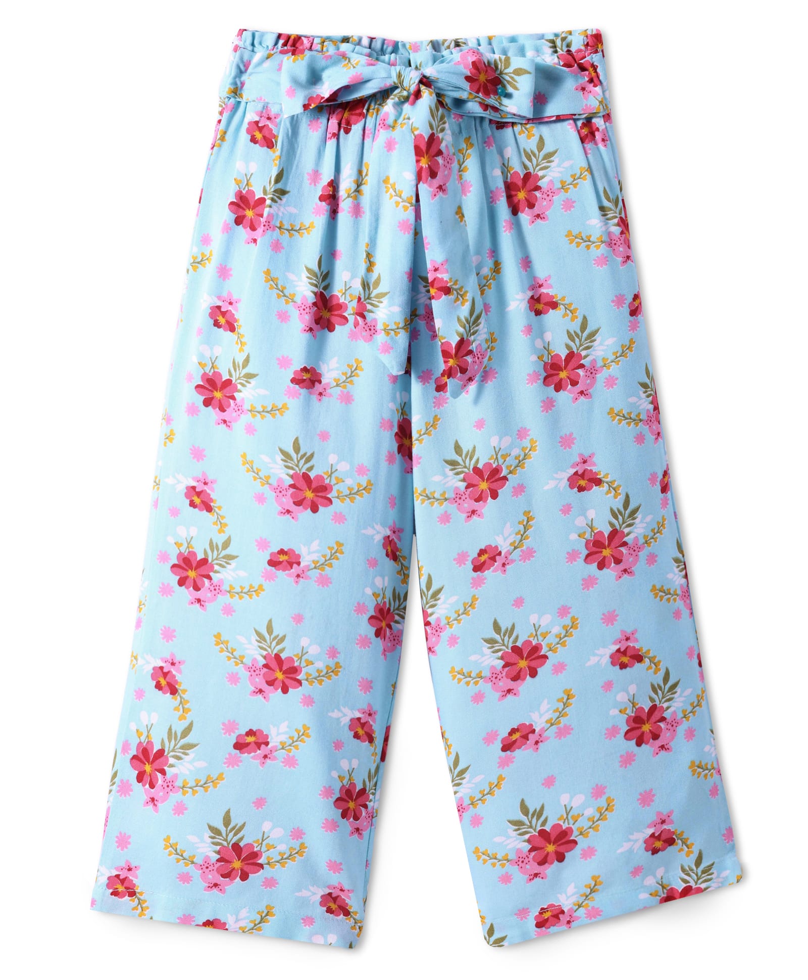 CrayonFlakes Floral Printed Belted Palazzo - Blue-picture-18