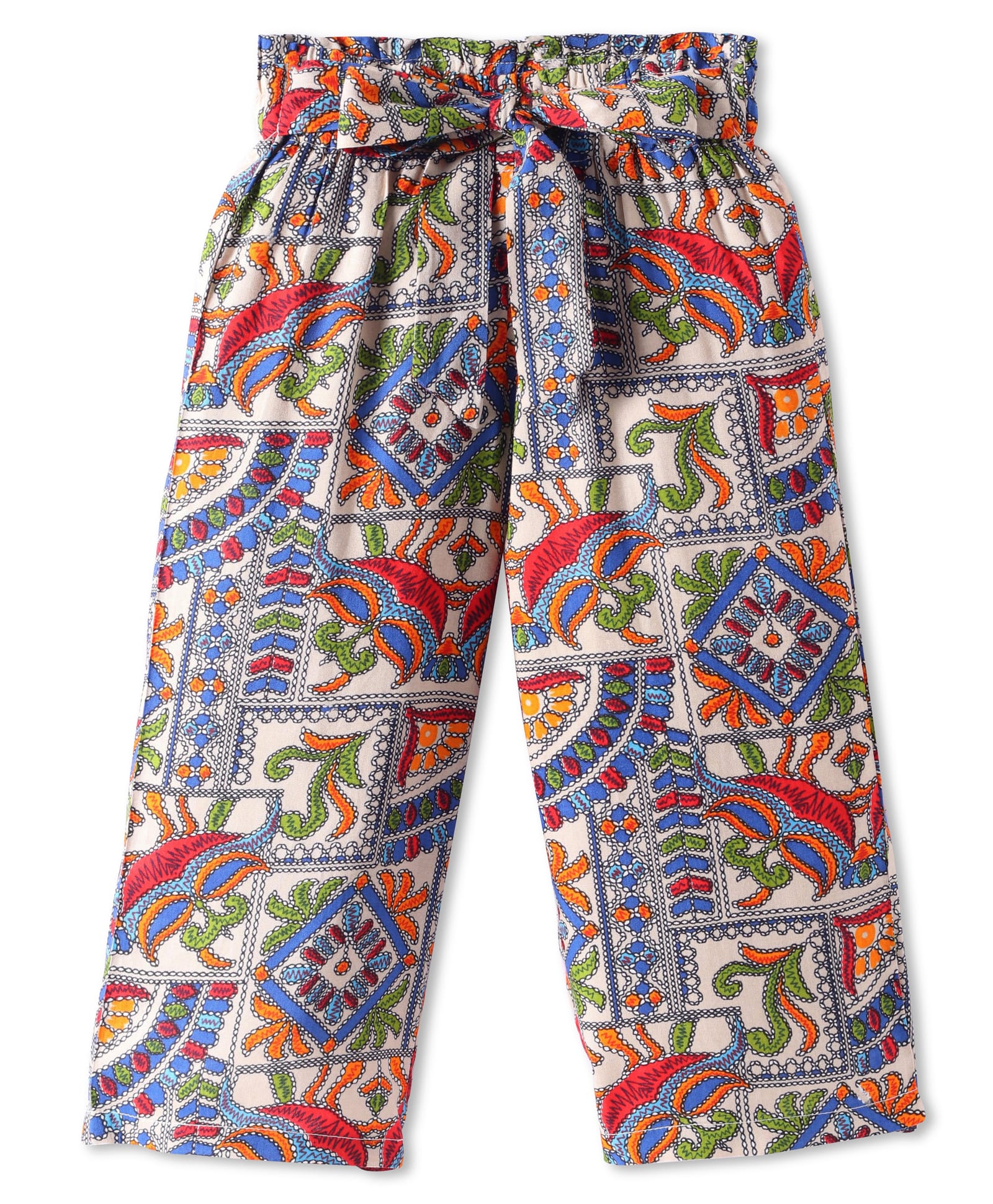 CrayonFlakes Traditional Printed Belted Palazzo - Offwhite-picture-26