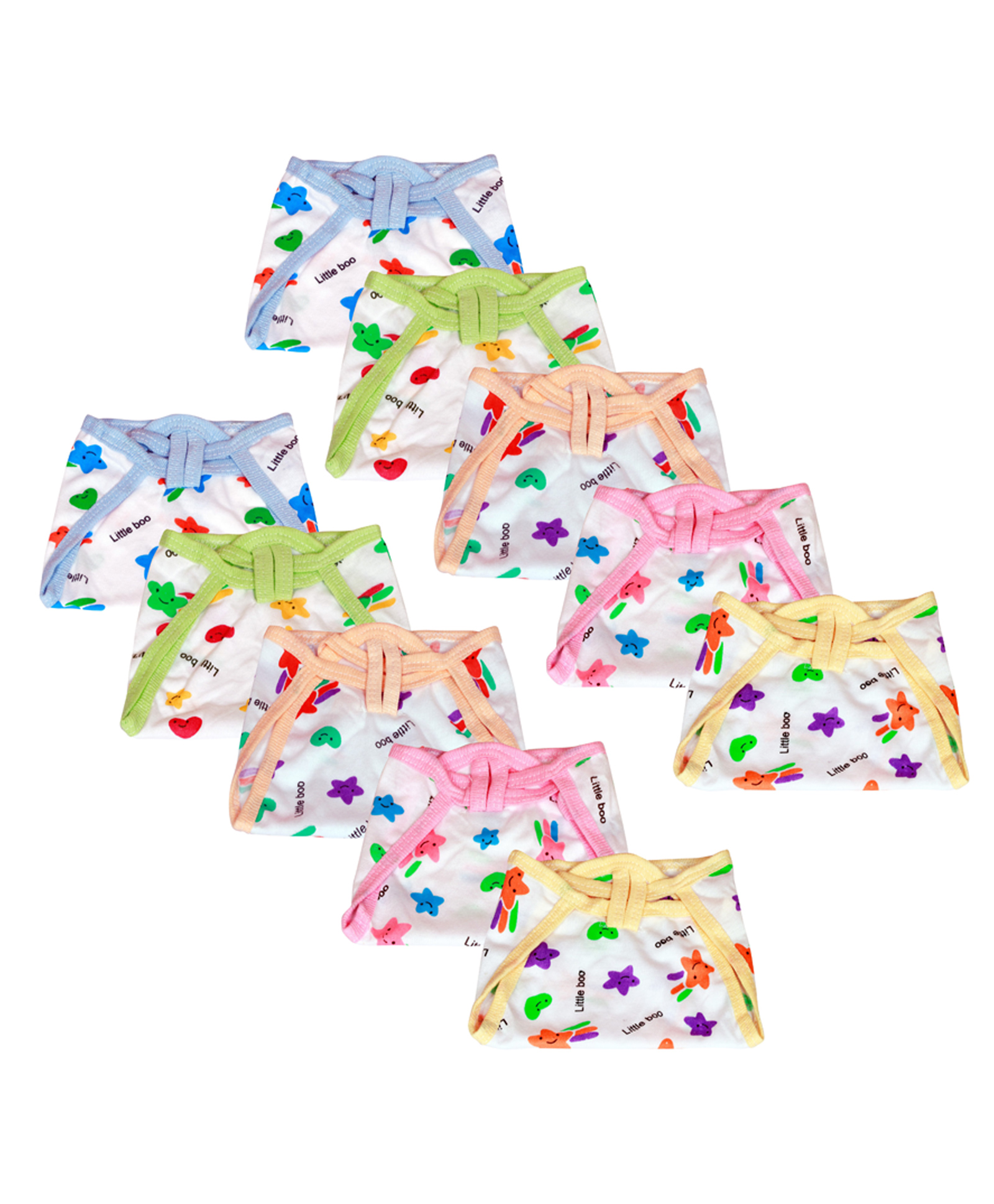 Little Boo Cloth Nappy Reusable washable Diapers String Tie Up Newborn Star Print - Set Of 10-image-39