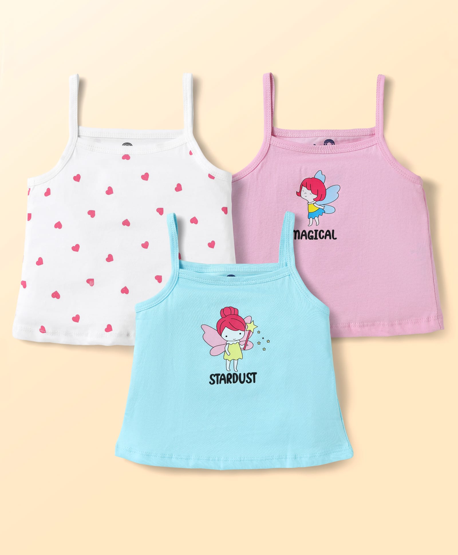 Doodle Poodle 100% Cotton Knit Sleeveless Slips with Heart & Fairy Print Pack of 3 - Light Blue & Pink-image-23