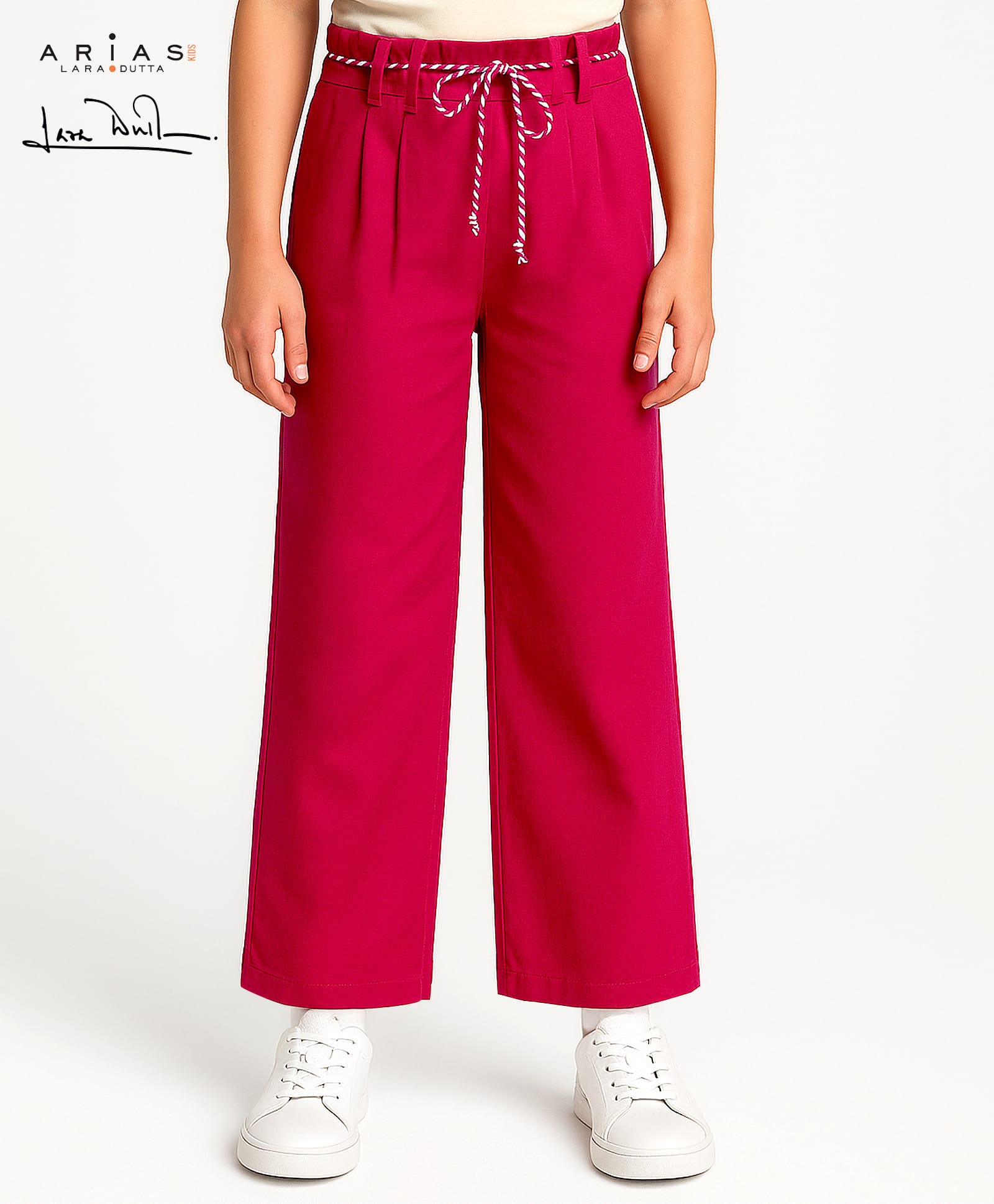 Arias Cotton Woven Full Length Solid Color Trouser with Belt - Red-image-40
