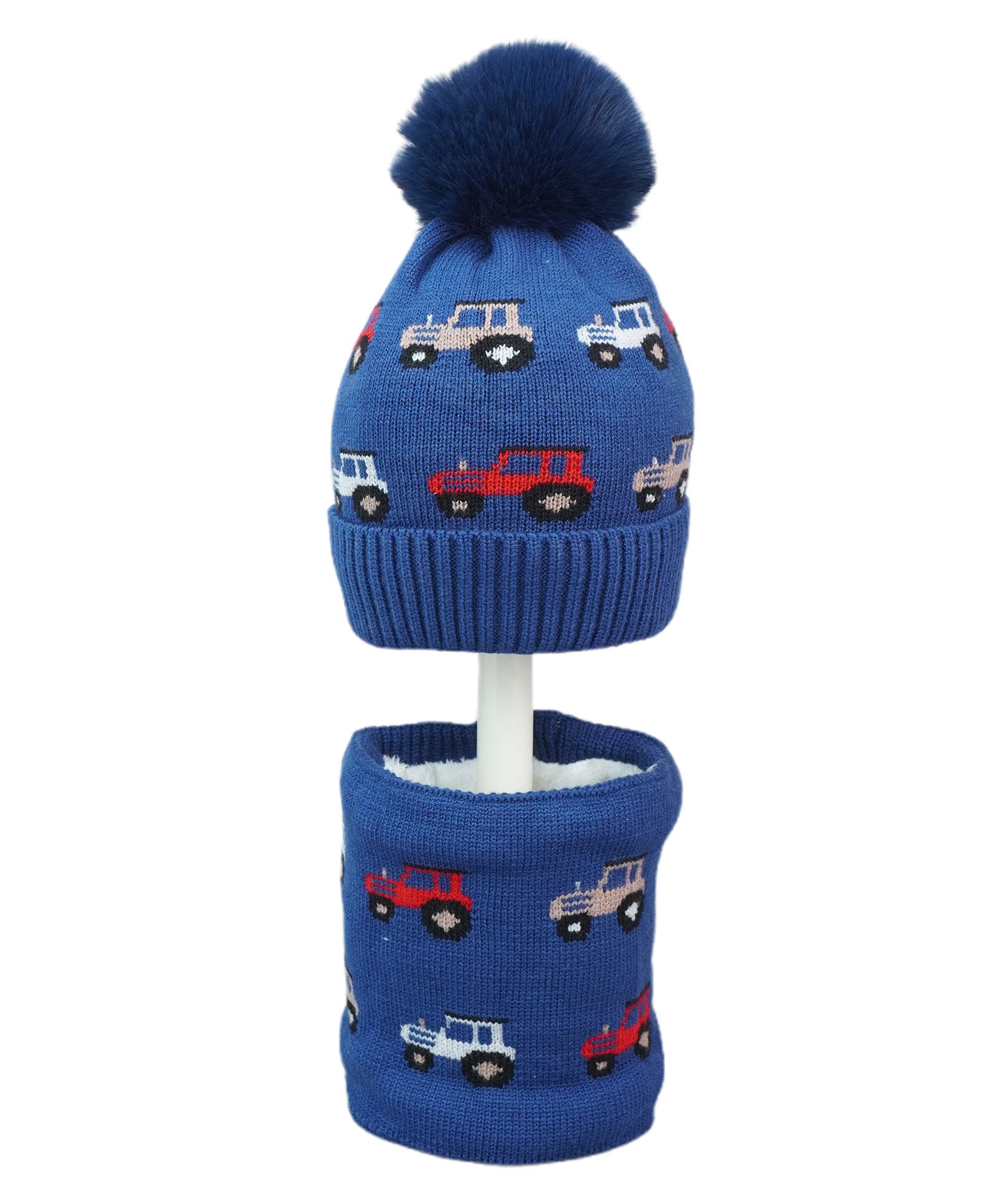 Little Surprise Box Woollen Blend Car Designed Beanie Cap & Neck Muffler Set - Navy Blue-image-39