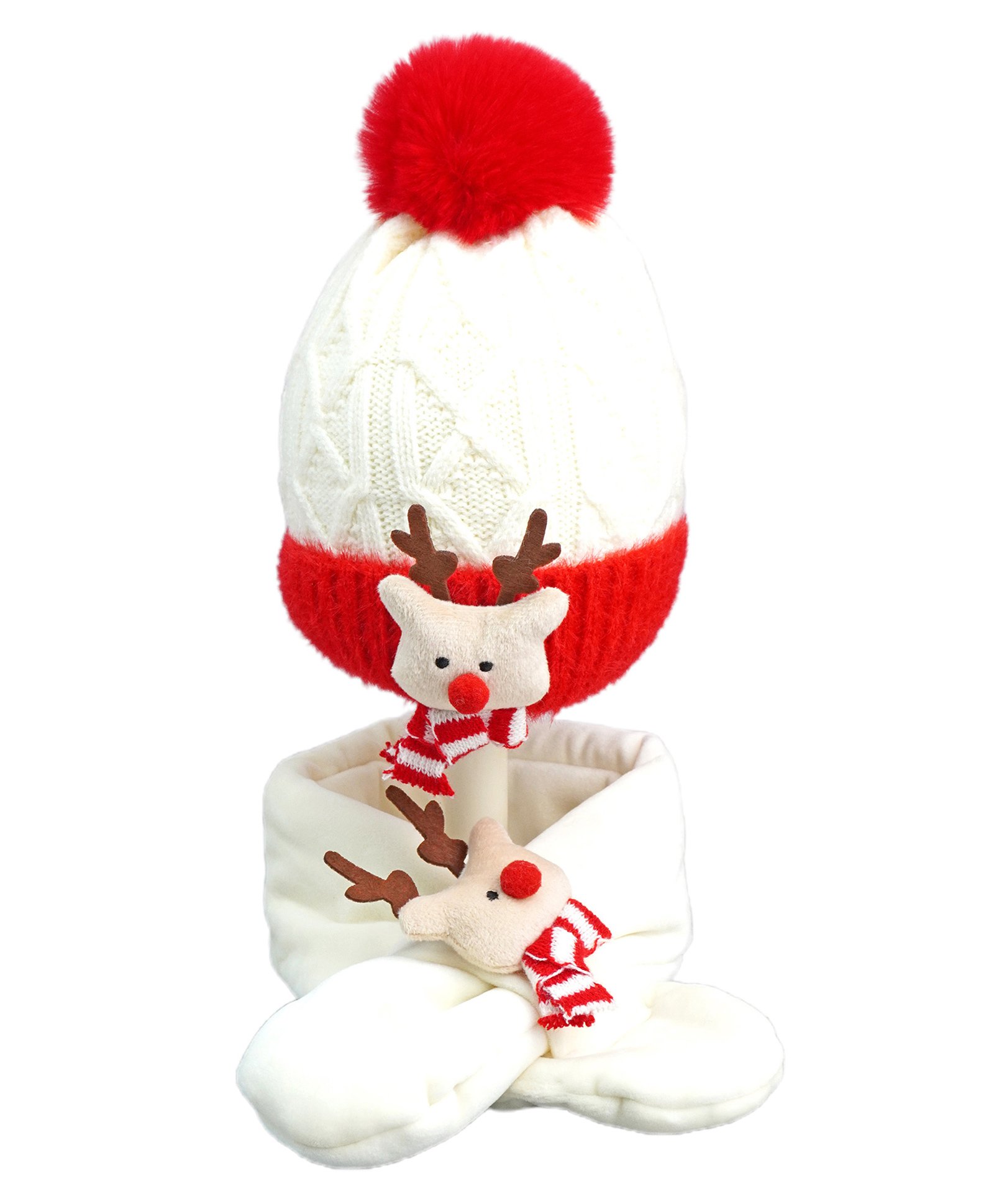 Little Surprise Box Woollen Blend Reindeer Applique Detailed Self Designed Beanie Cap & Muffler Set - Multi Colour-image-44