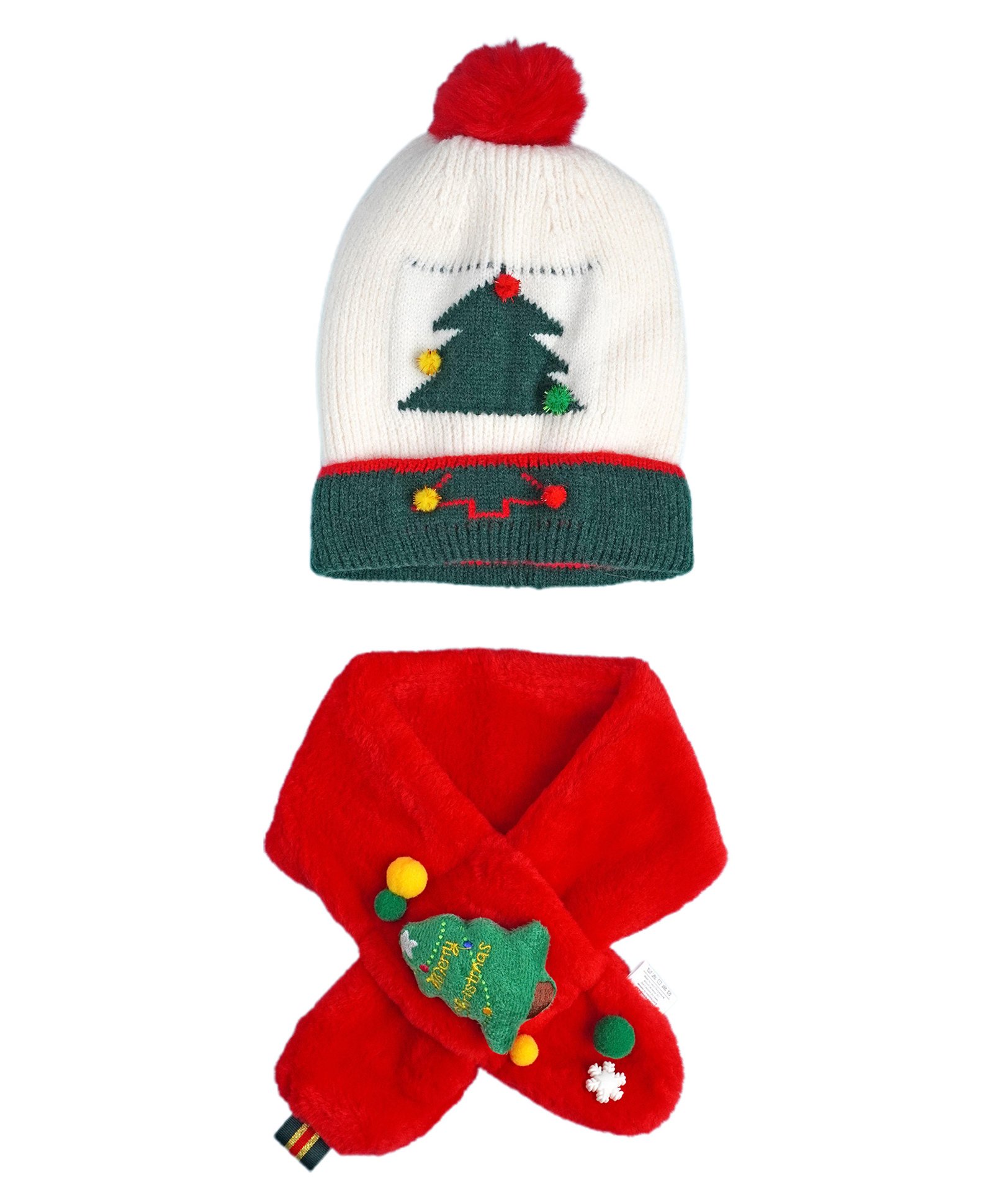 Little Surprise Box Woollen Blend Tree Designed & Applique Detailed Beanie Cap & Muffler Set - Multi Colour-image-48