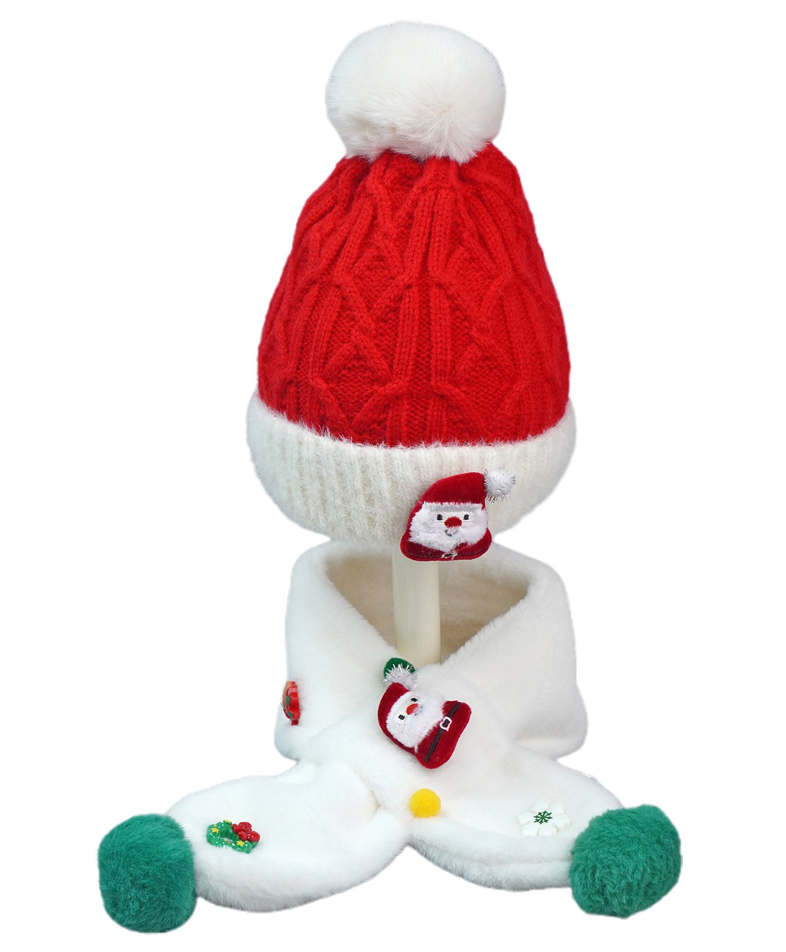 Little Surprise Box Woollen Blend Santa Applique Self Designed Beanie Cap & Muffler Set - Multi Colour-image-4