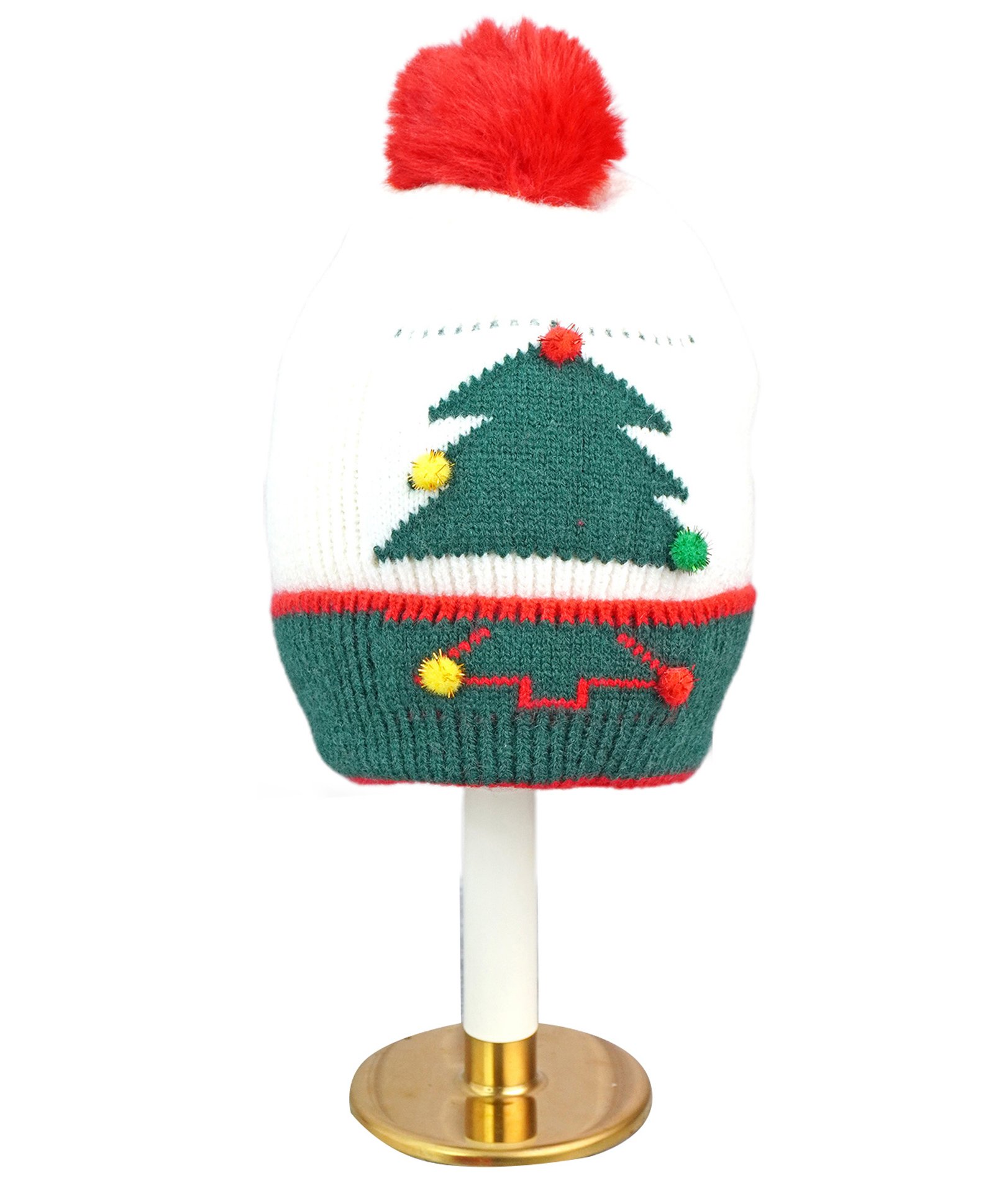 Little Surprise Box Woollen Blend Tree Designed Knitted Beanie Cap - White & Green-picture-40
