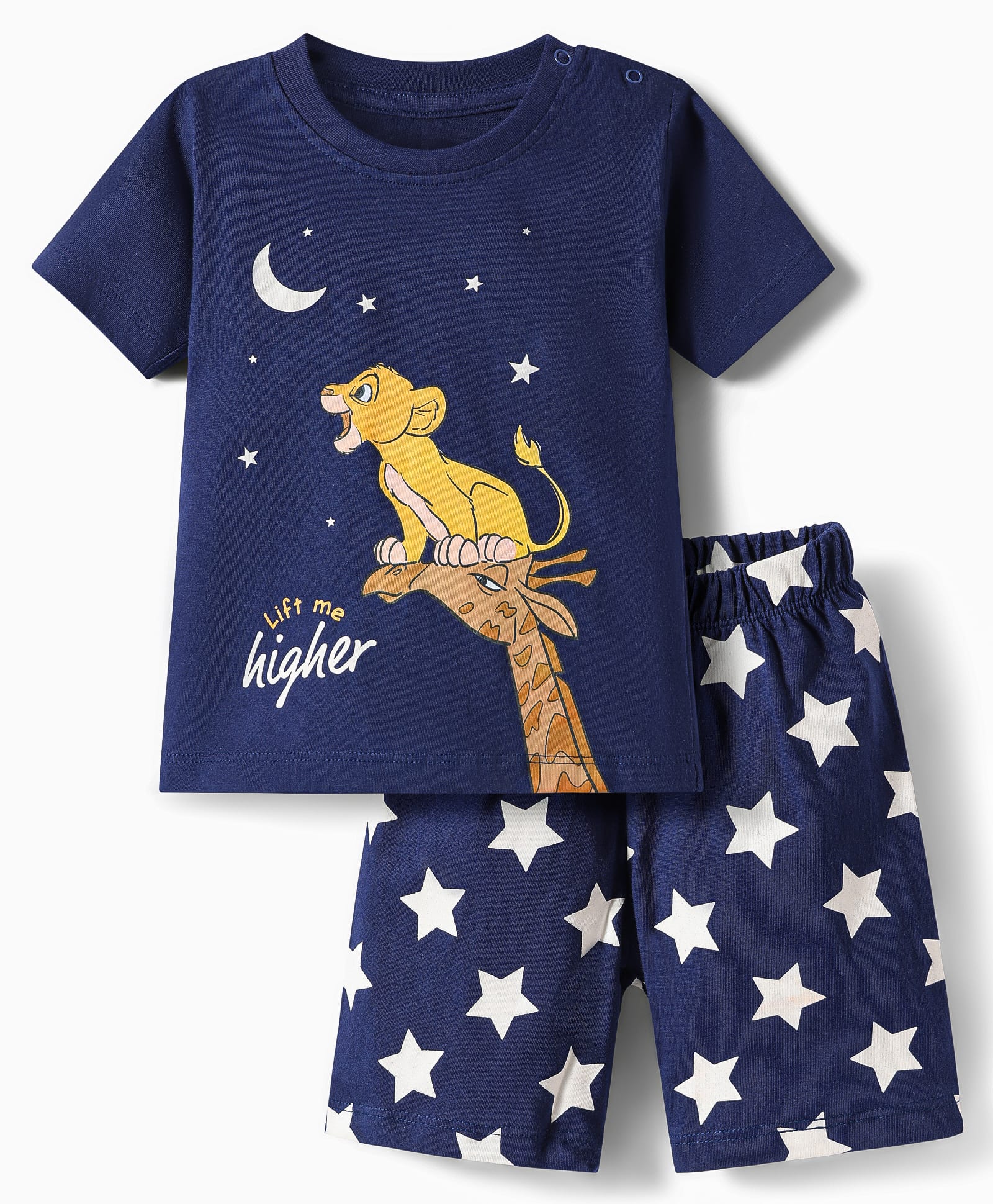 Babyhug Disney Single Jersey Knit Half Sleeves Shorts Night Suit with Lion King & Stars Graphics - Navy Blue-image-31