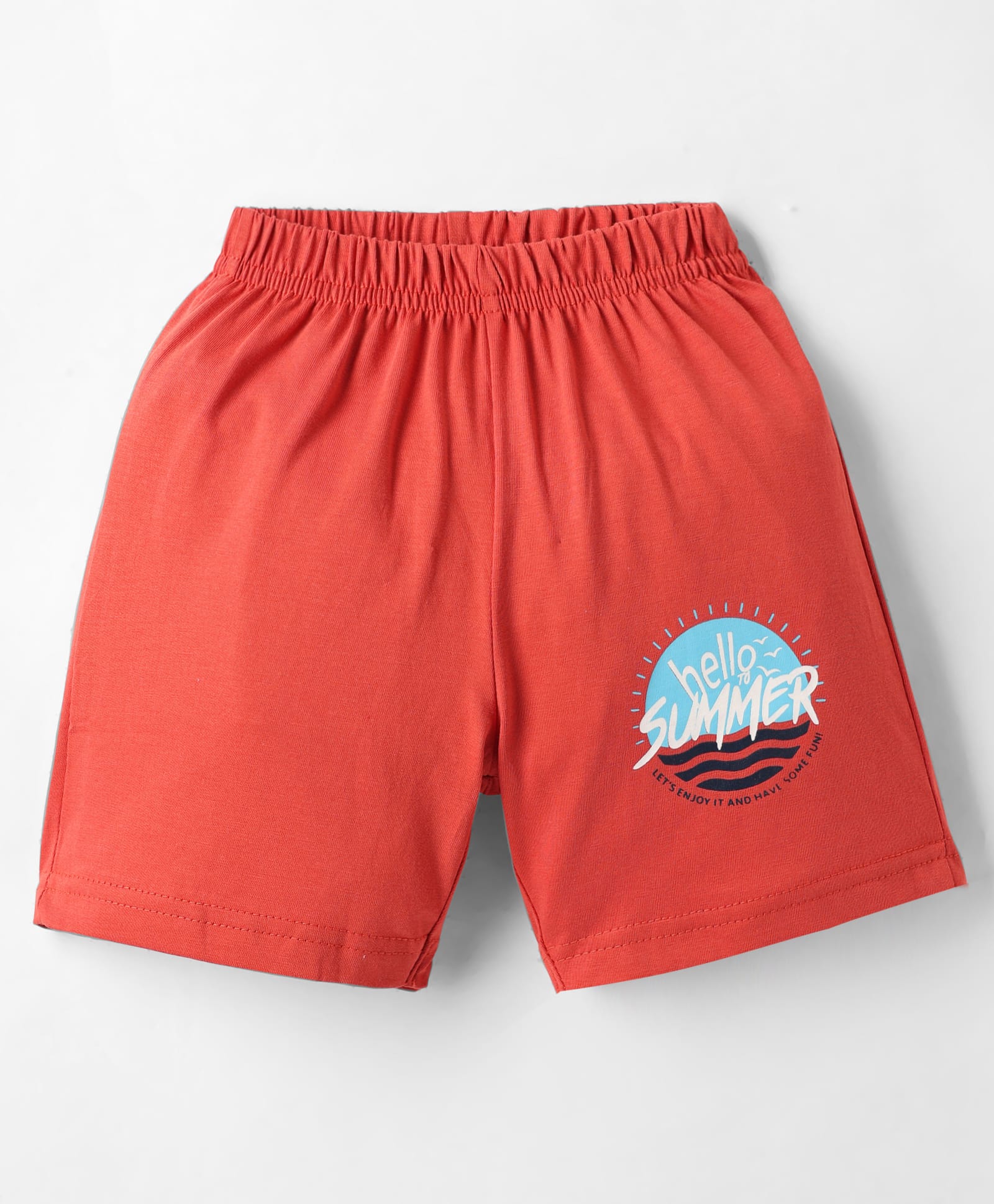 Tango Single Jersey Knit Knee Length Shorts With Beach Theme Print - Red-picture-21