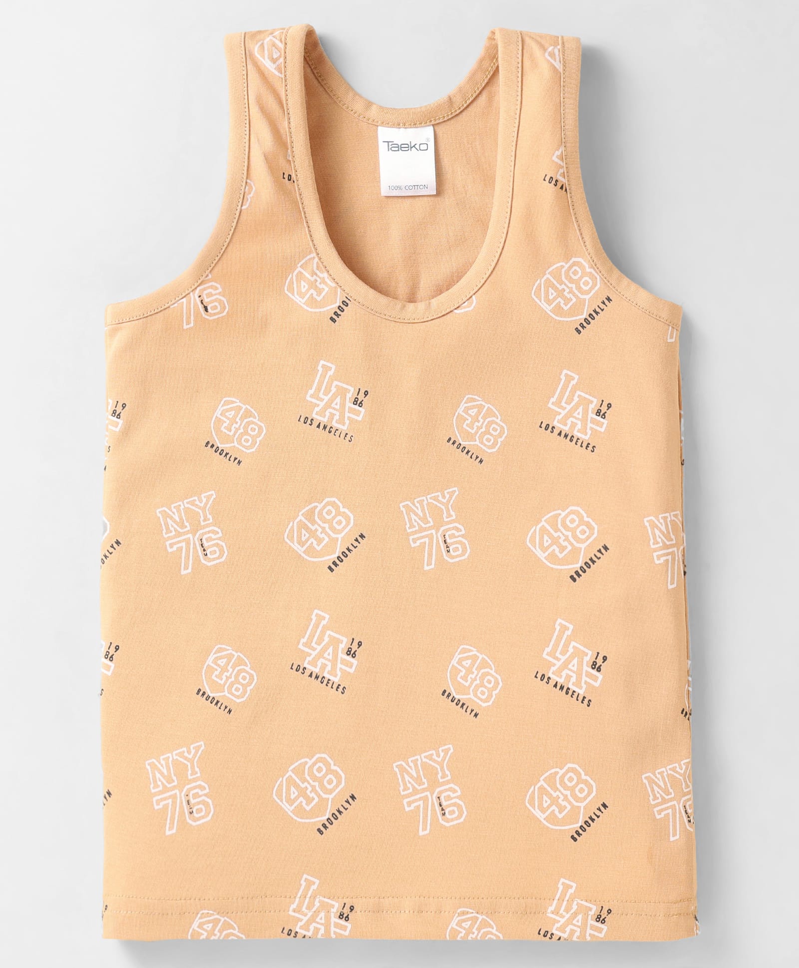 Taeko Single Jersey Knit Sleeveless Vest With Text Print - Tan-picture-0