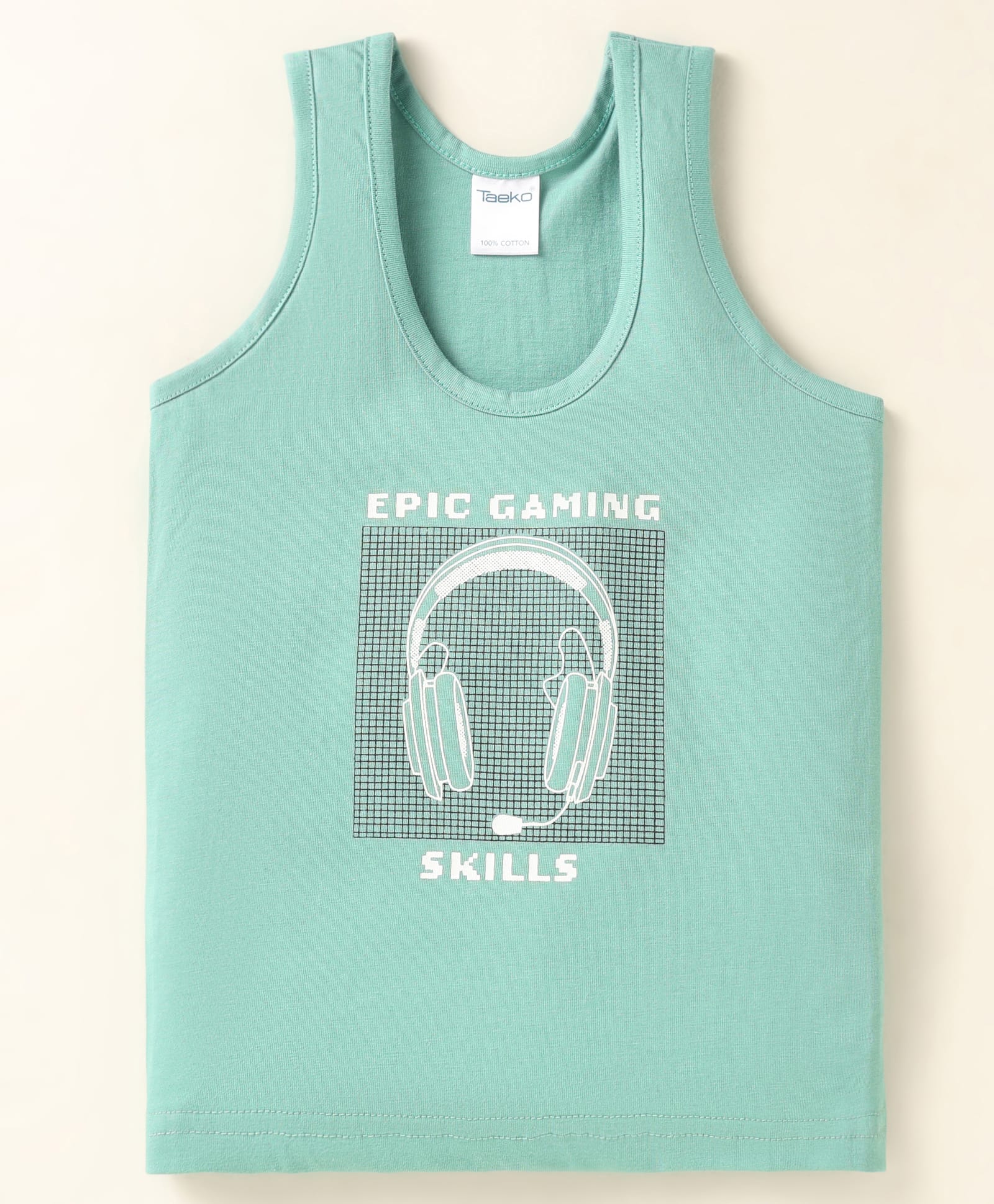 Taeko Single Jersey Knit Sleeveless Vest With Epic Gaming Print - Sea Green-image-15