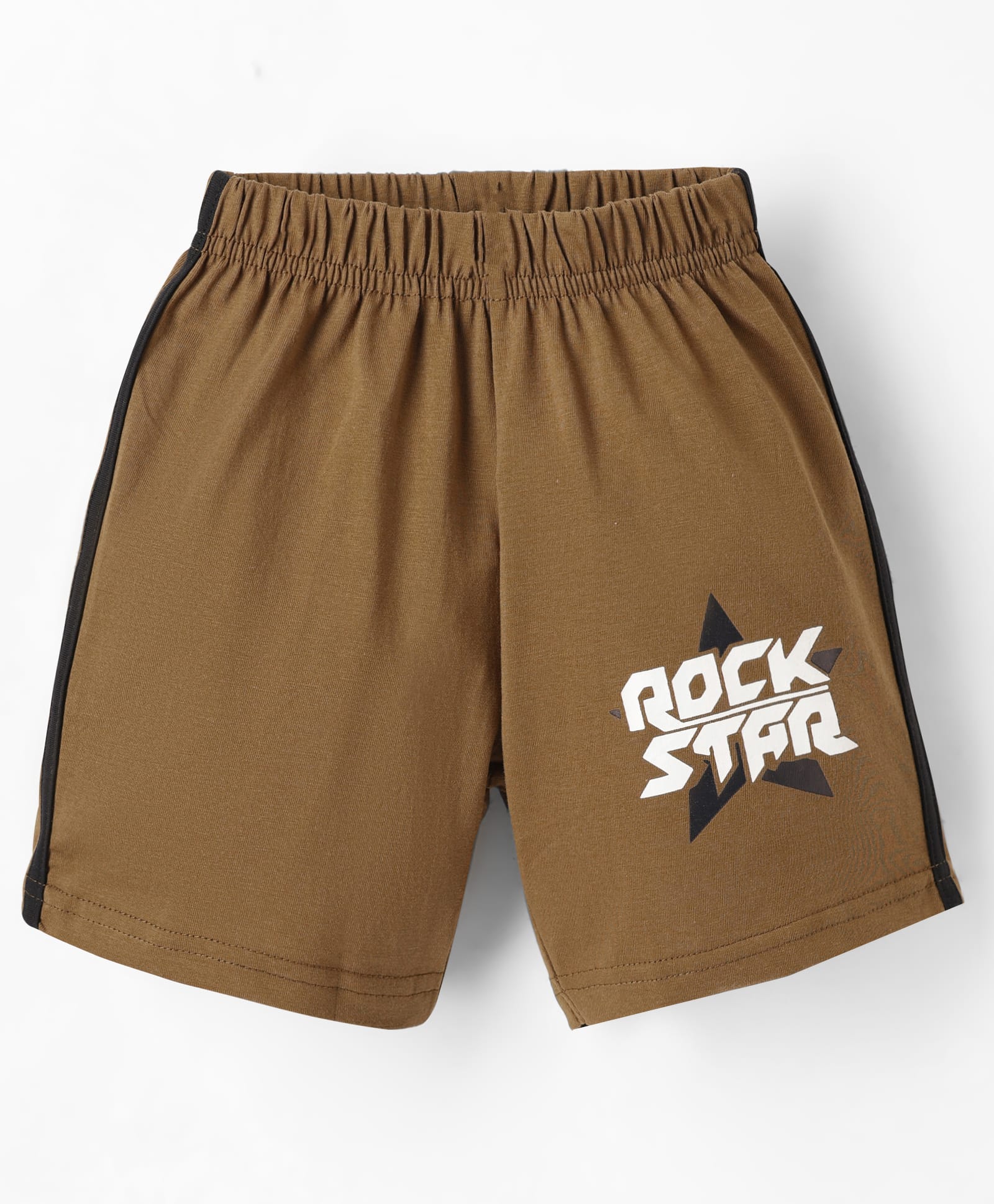 Taeko Single Jersey Knit Knee Length Shorts With Rock Star Print - Brown-picture-13
